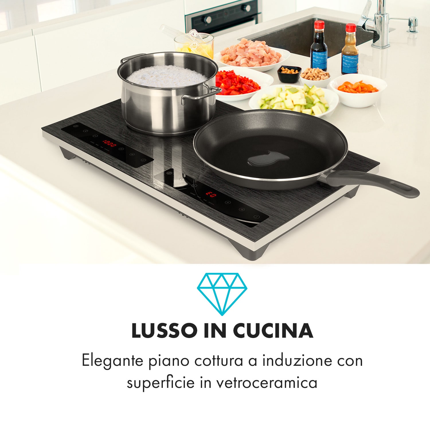 Varicook Steel piano cottura a induzione 3100W 10 livelli sensore pentola 
