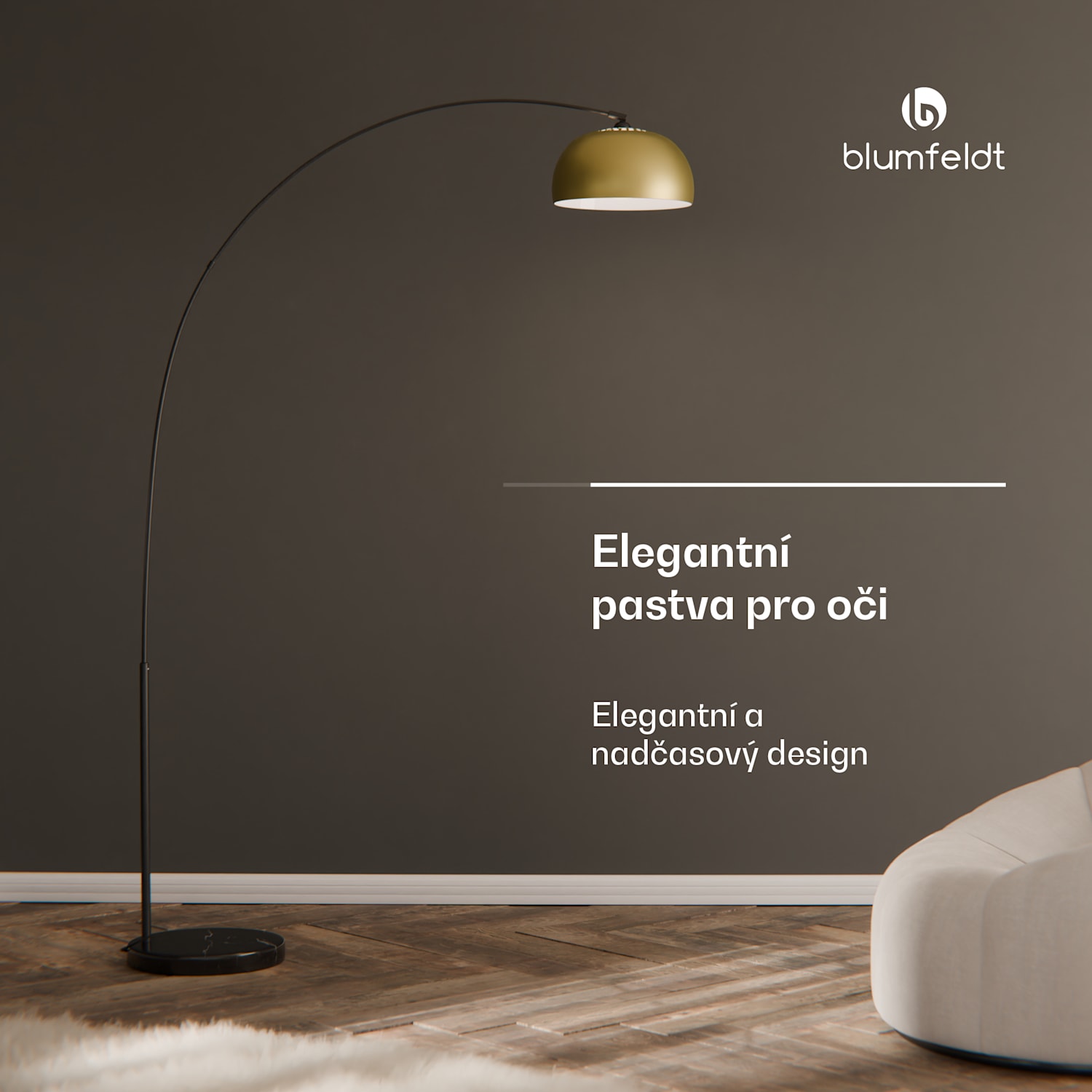 Amara, oblouková lampa, pozlacené stínidlo, mramorový podstavec, E27, síťový kabel: 2 m, zlatá 