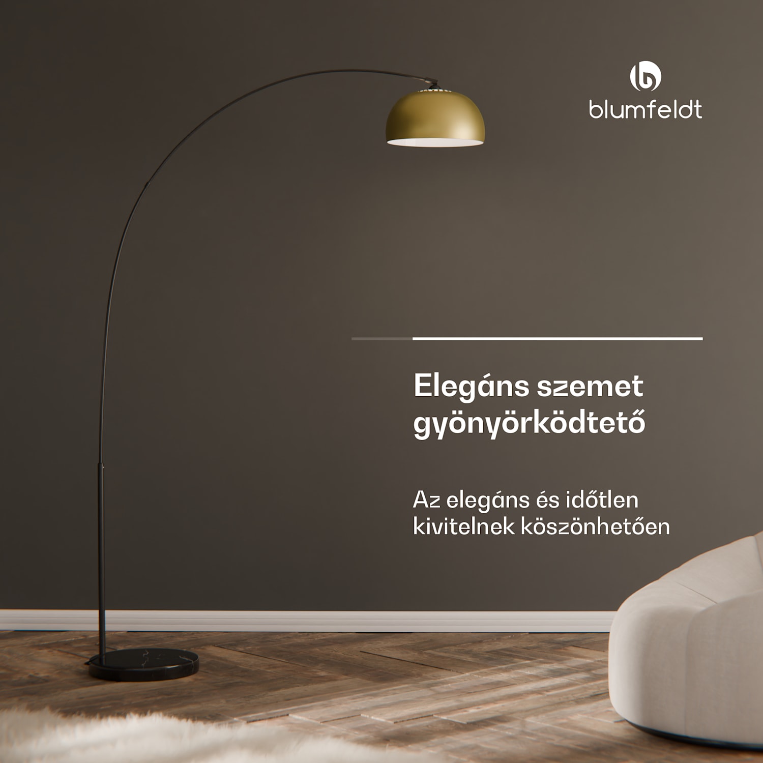 Amara, ívlámpa, aranyozott lámpabúra, márvány talapzat, E27, hálózati kábel, 2 m, arany 