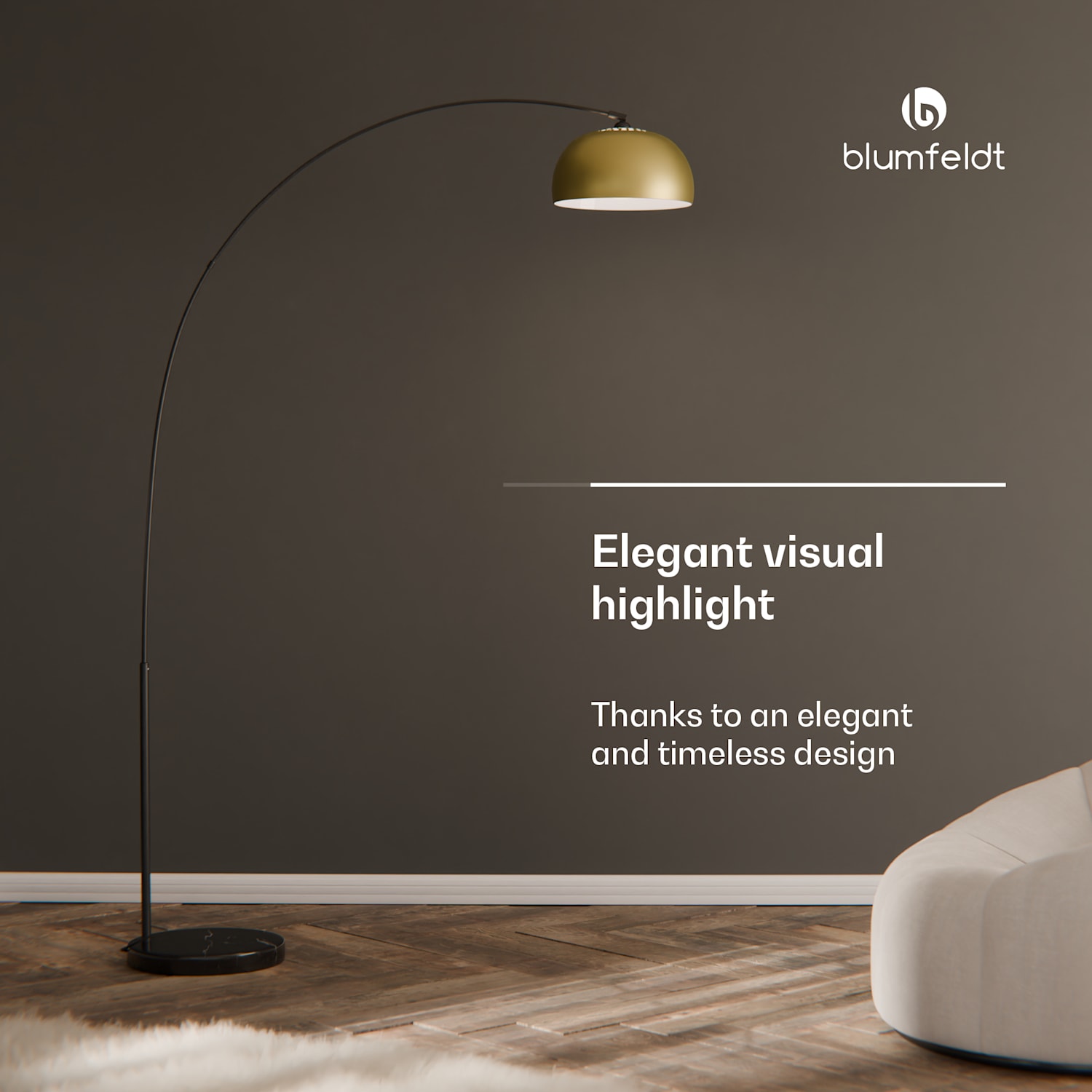 Amara booglamp vergulde kap marmeren voet E27 stroomsnoer: 2 m goud Goud