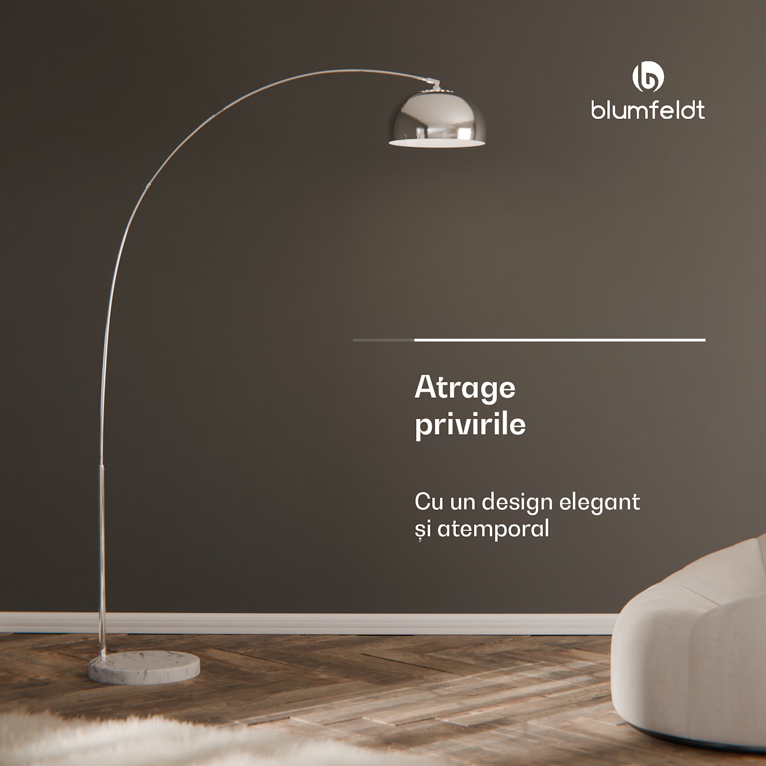 Nael, lampă arcuită, vârf argintiu, bază de marmură, E27, cablul de alimentare: 2 m, argintie Argintiu