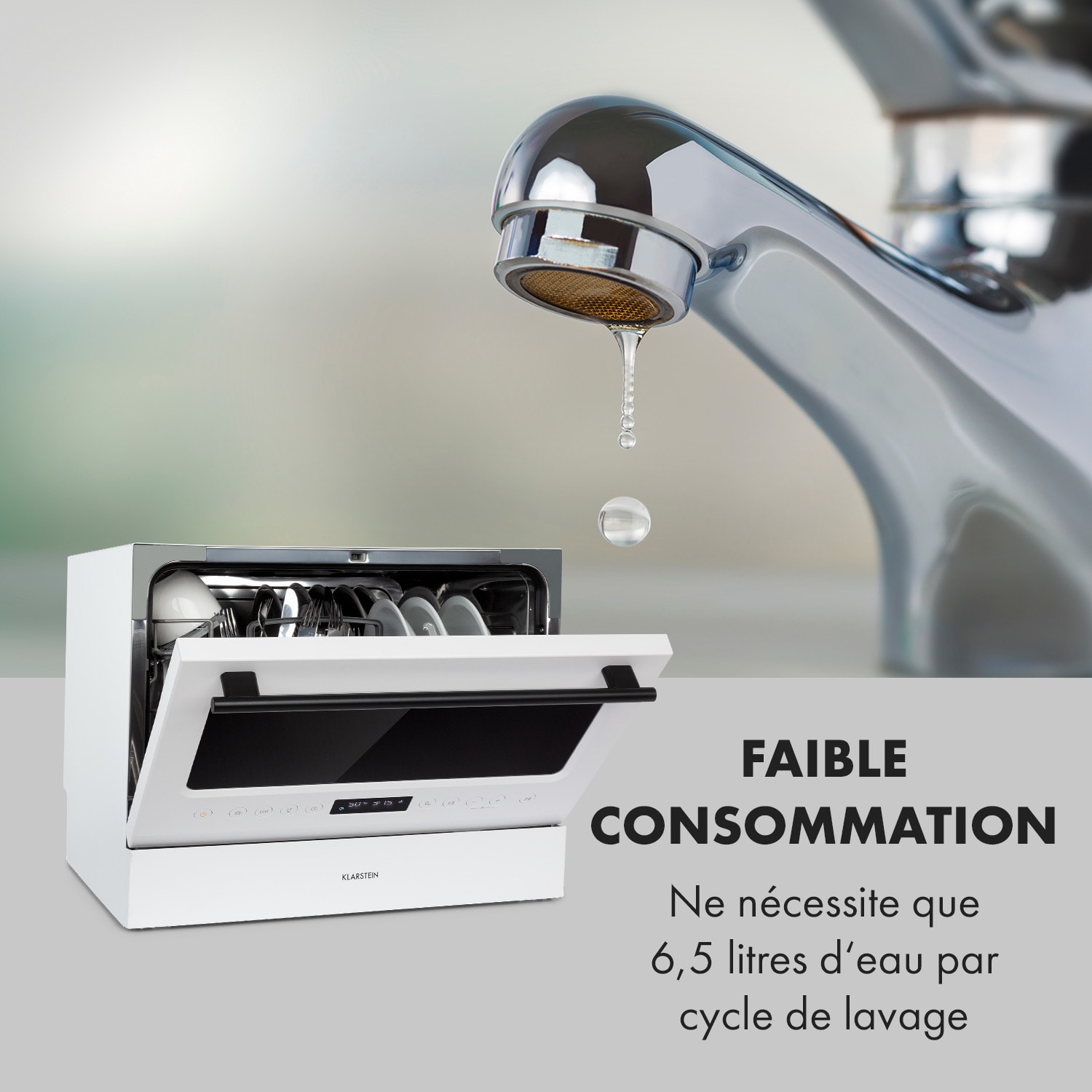 Azuria Lave-vaisselle 1380 W 6,5 L 6 couverts façade vitrée noire 