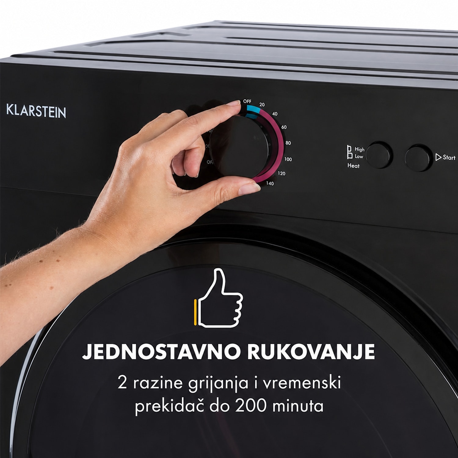 Jet Set, sušilica rublja, 1020 W, energetska klasa G, 3 kg, 50 cm, crna Crna