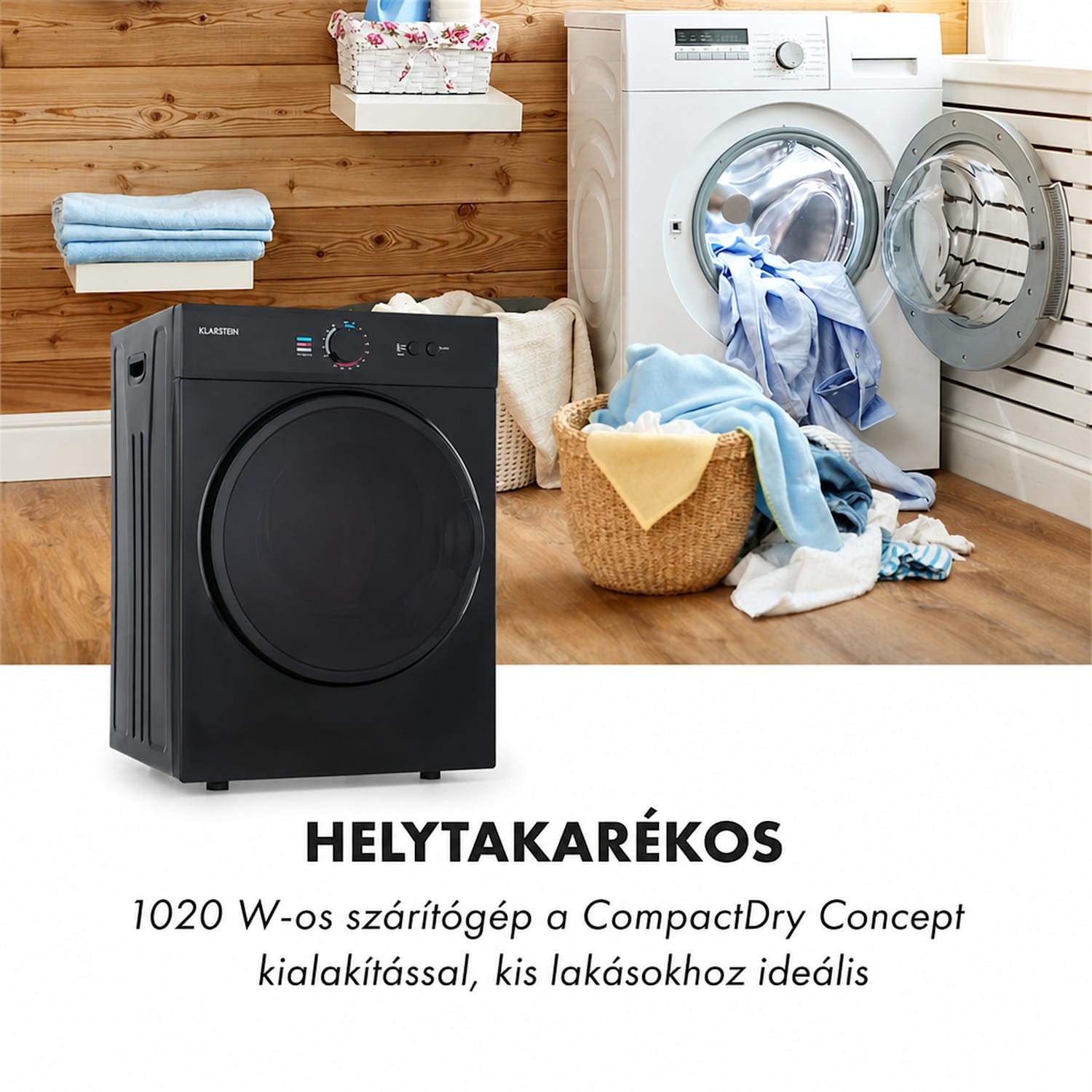 Jet Set, ruha szárítógép, 1020 W, C energiahatékonysági osztály, 3 kg, 50 cm, fekete Fekete