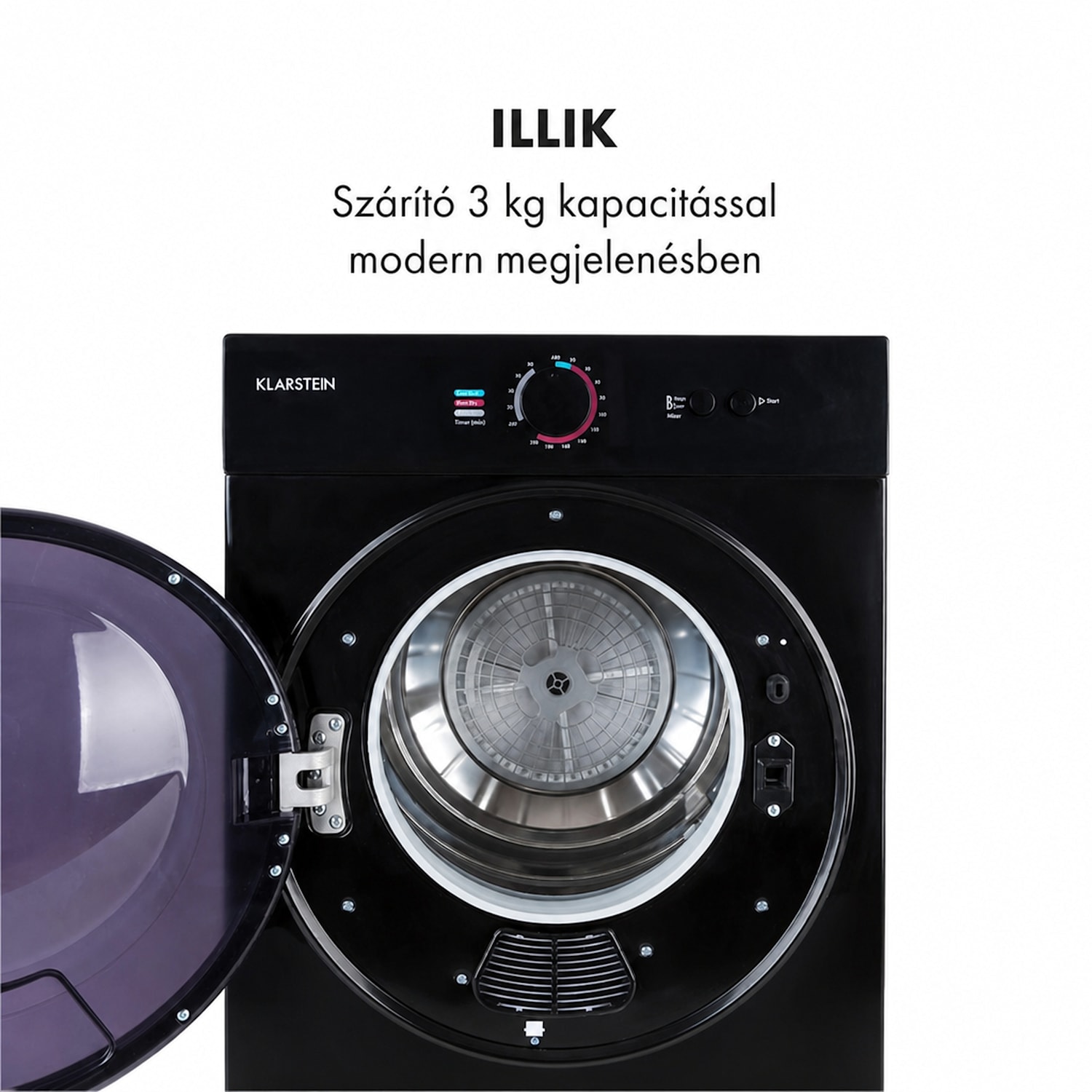 Jet Set, ruha szárítógép, 1020 W, C energiahatékonysági osztály, 3 kg, 50 cm, fekete Fekete