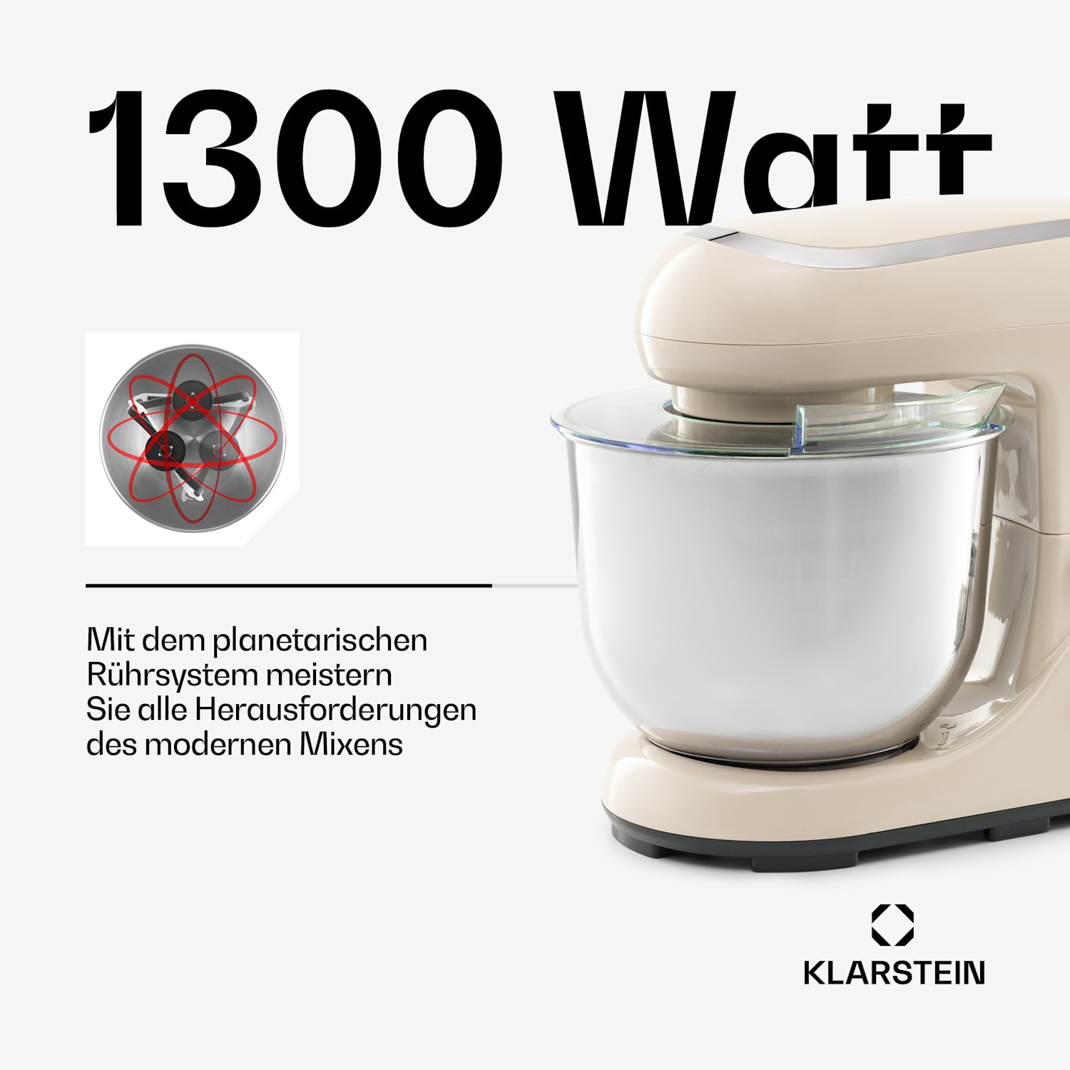 Bella Pico 2G Küchenmaschine 1300W 1,7PS 6 Stufen 5 Liter Vintage-Creme