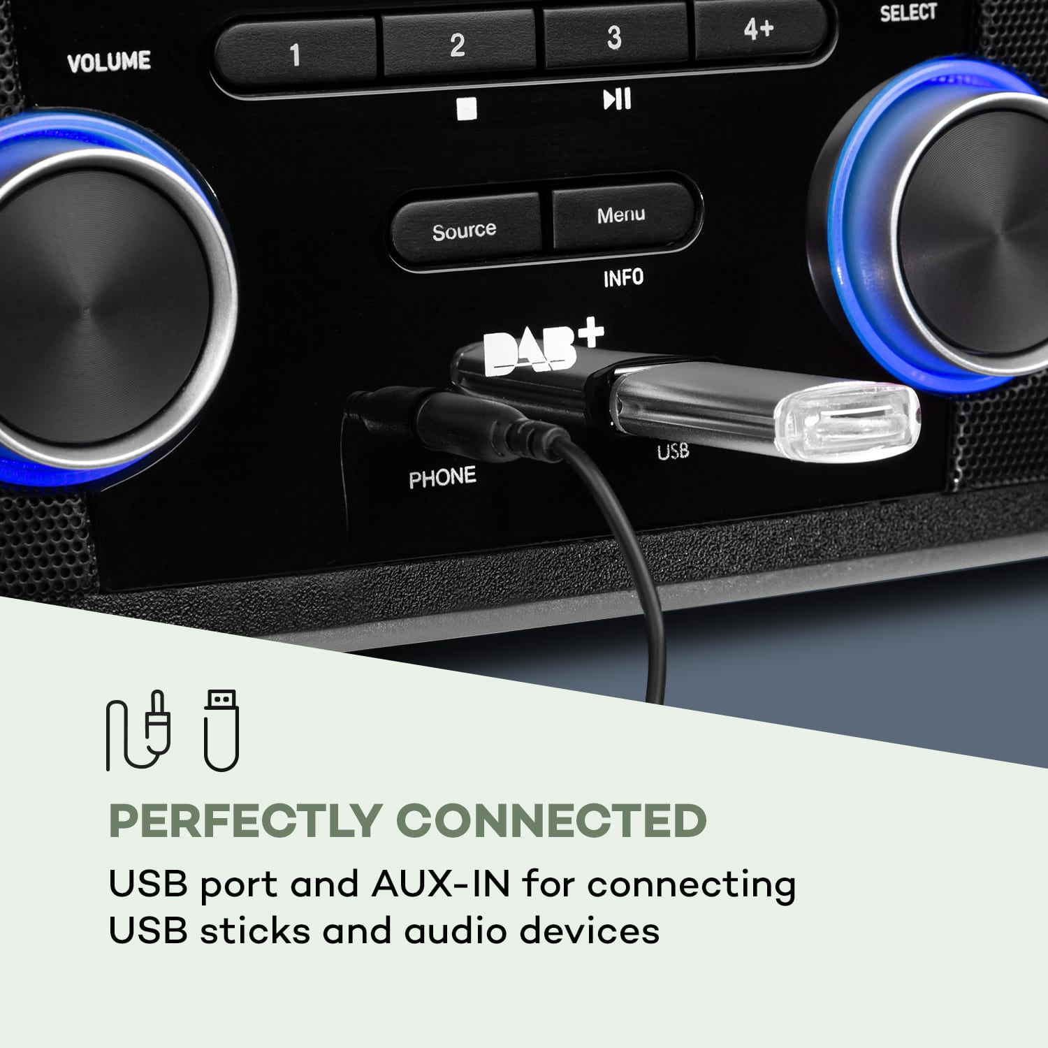 Stockton, mikrowieża, stereo, 20 W, DAB+, FM, CD, Bluetooth, OLED, kolor czarny