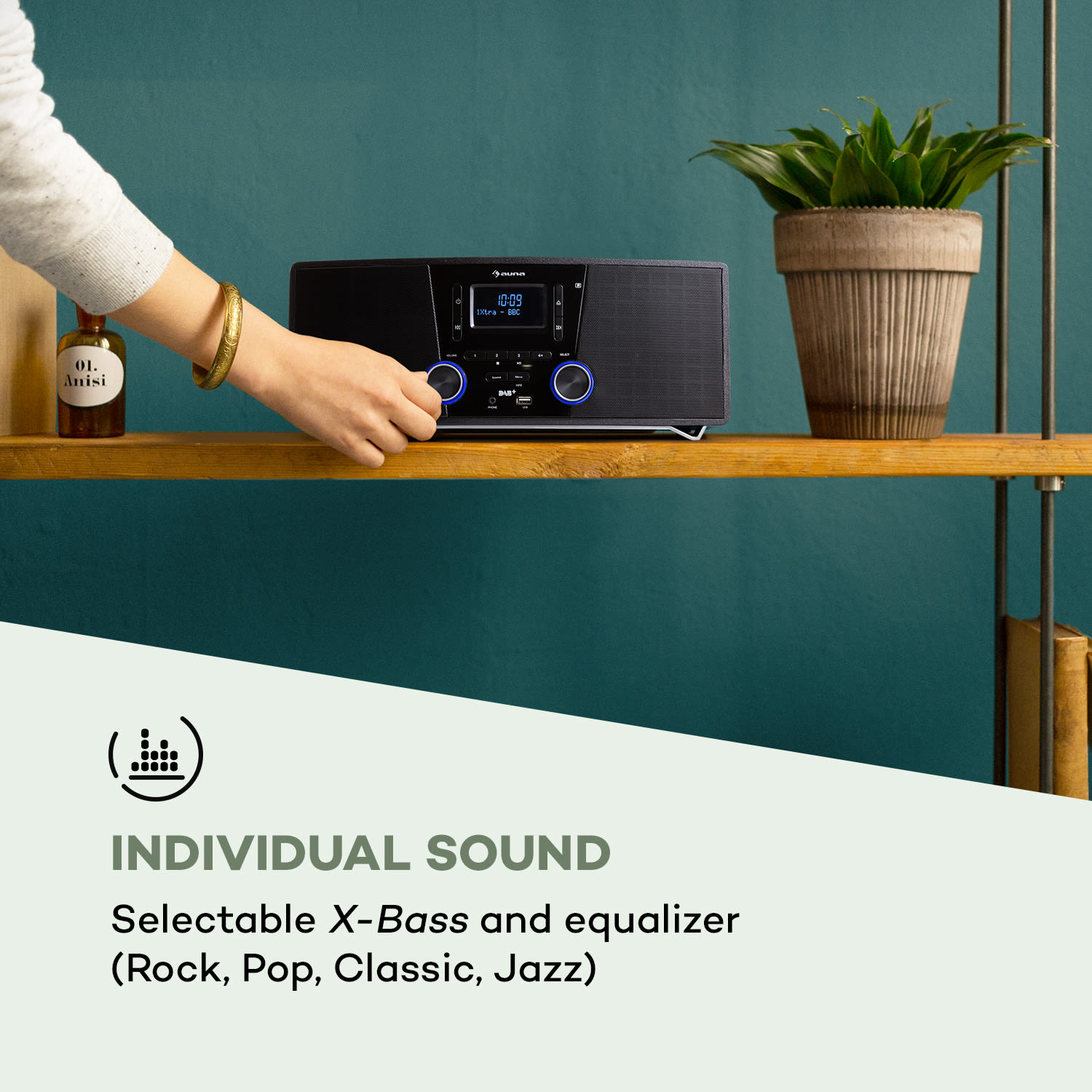 Stockton, mikrowieża, stereo, 20 W, DAB+, FM, CD, Bluetooth, OLED, kolor czarny