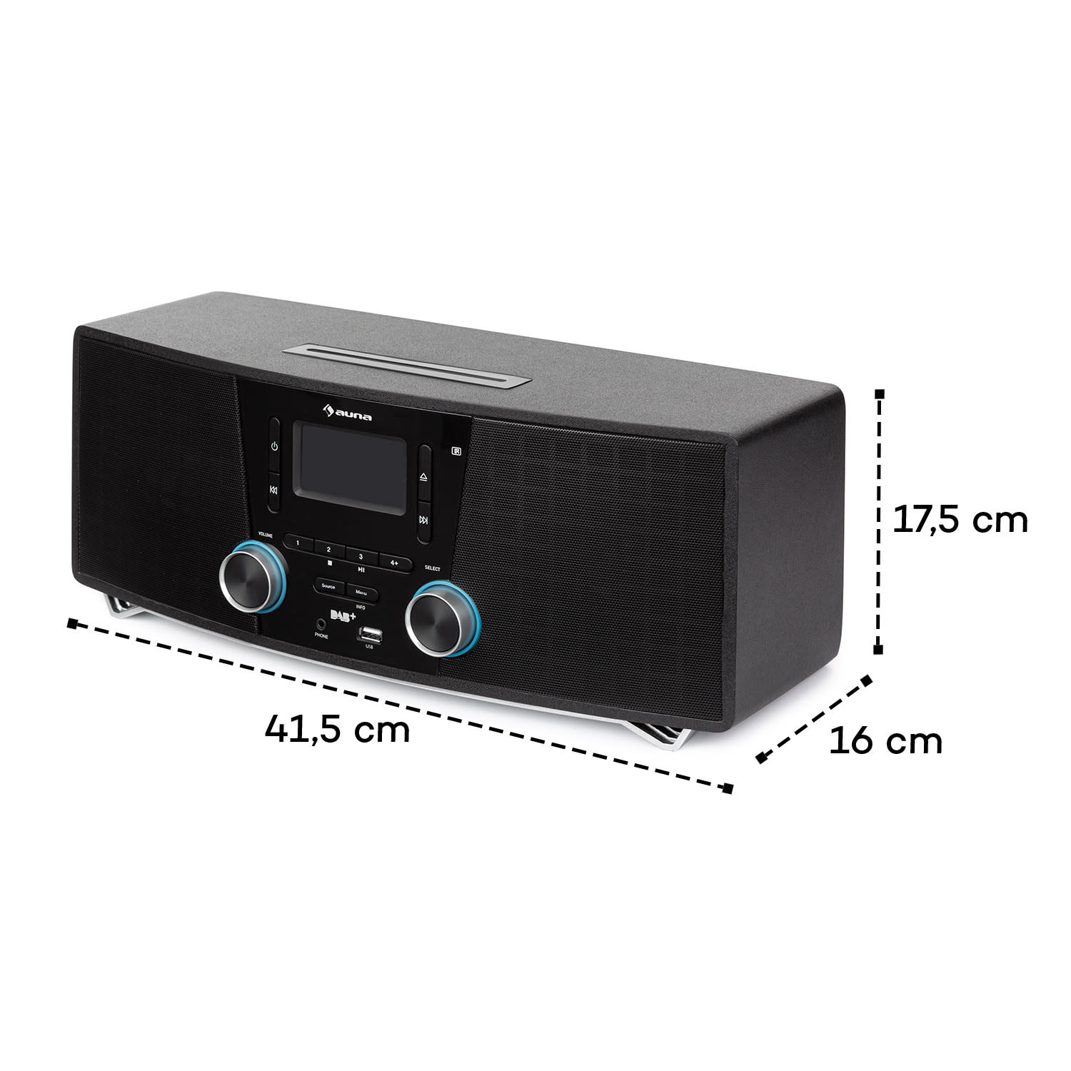 Stockton, mikrowieża, stereo, 20 W, DAB+, FM, CD, Bluetooth, OLED, kolor czarny