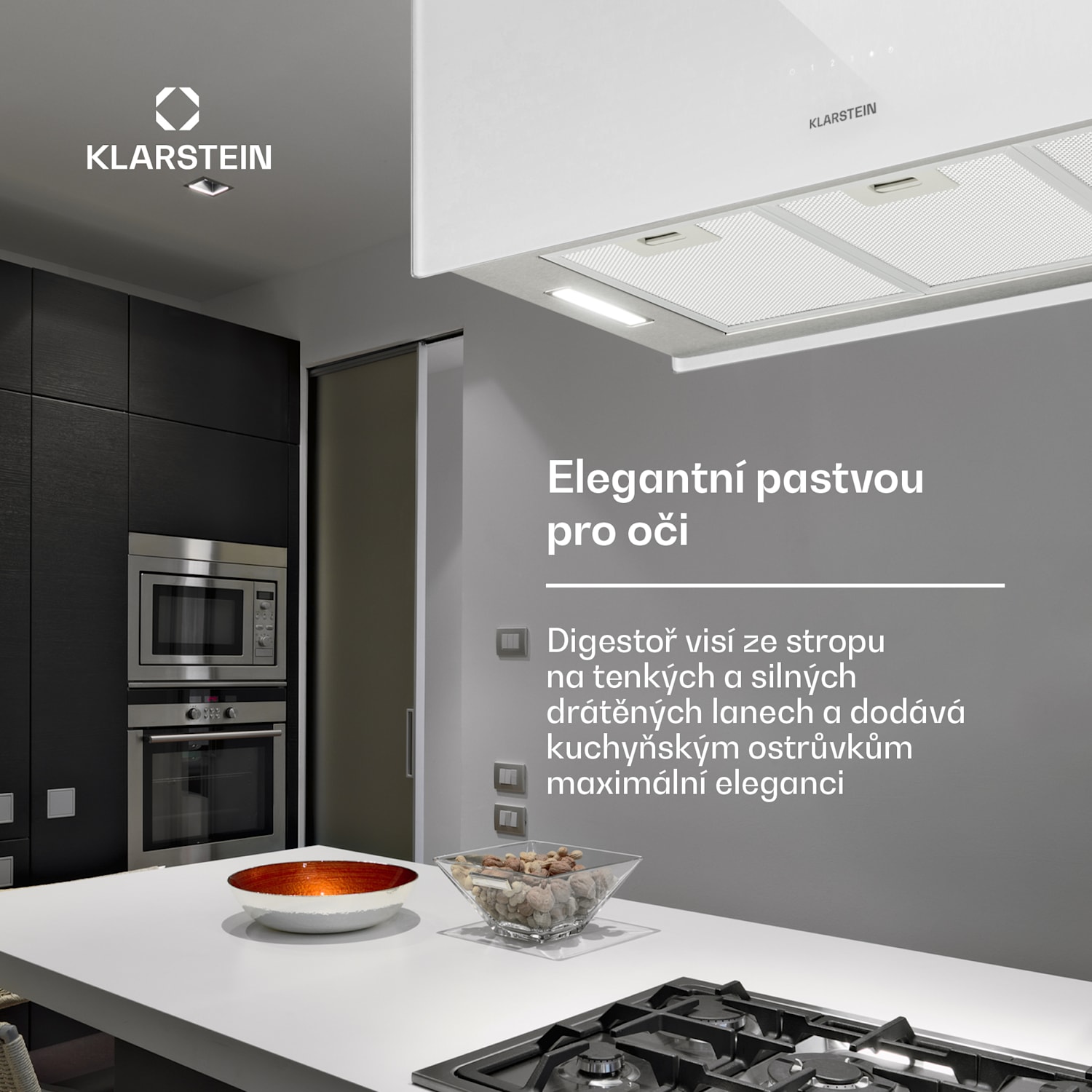 Kronleuchter XL, digestoř, 90 cm, ostrůvková, 590 m³/h, dotyková, LED, bílá Bílá