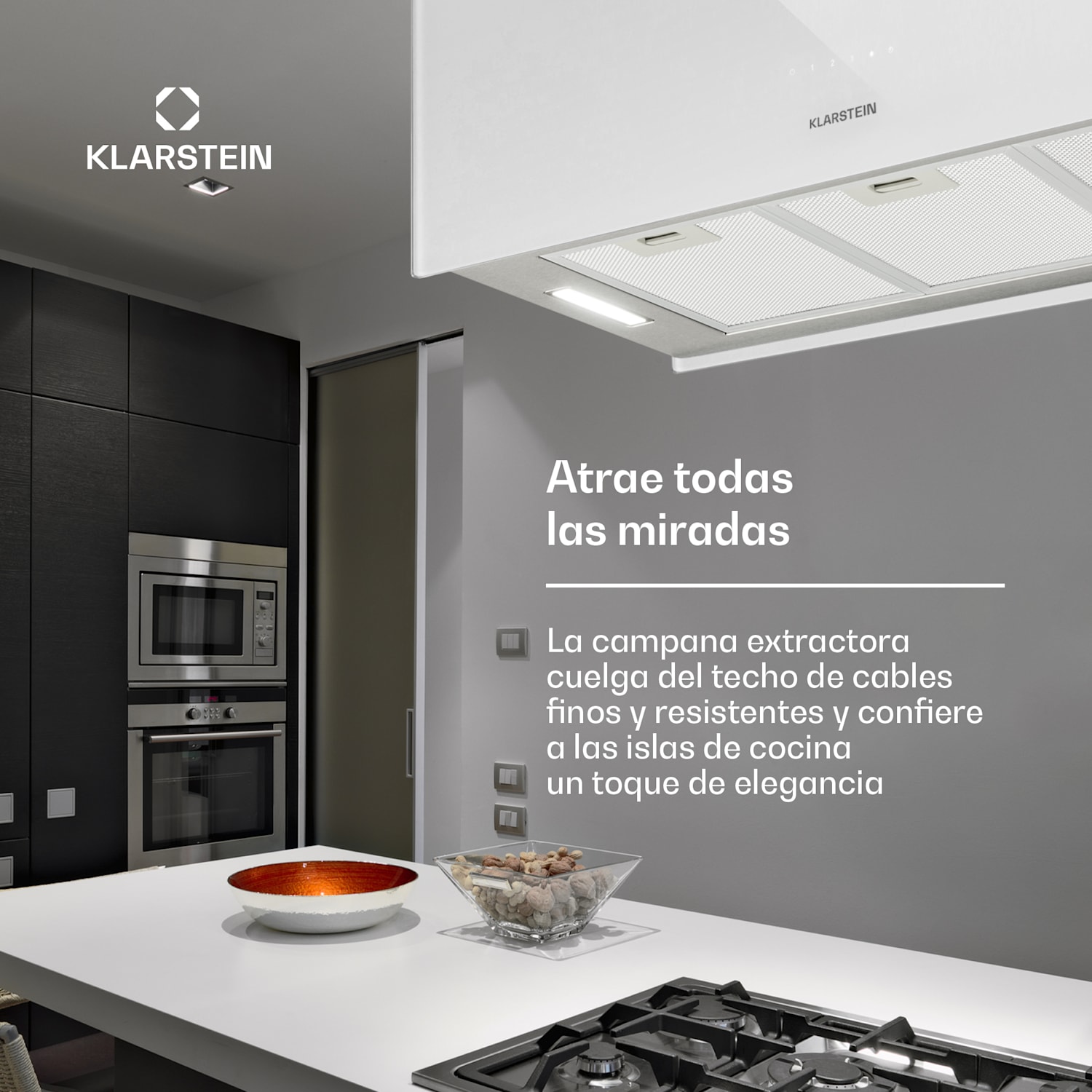 Kronleuchter XL extractor para isla 90cm circulación de aire 590m2/h iluminación LED táctil blanco Blanco