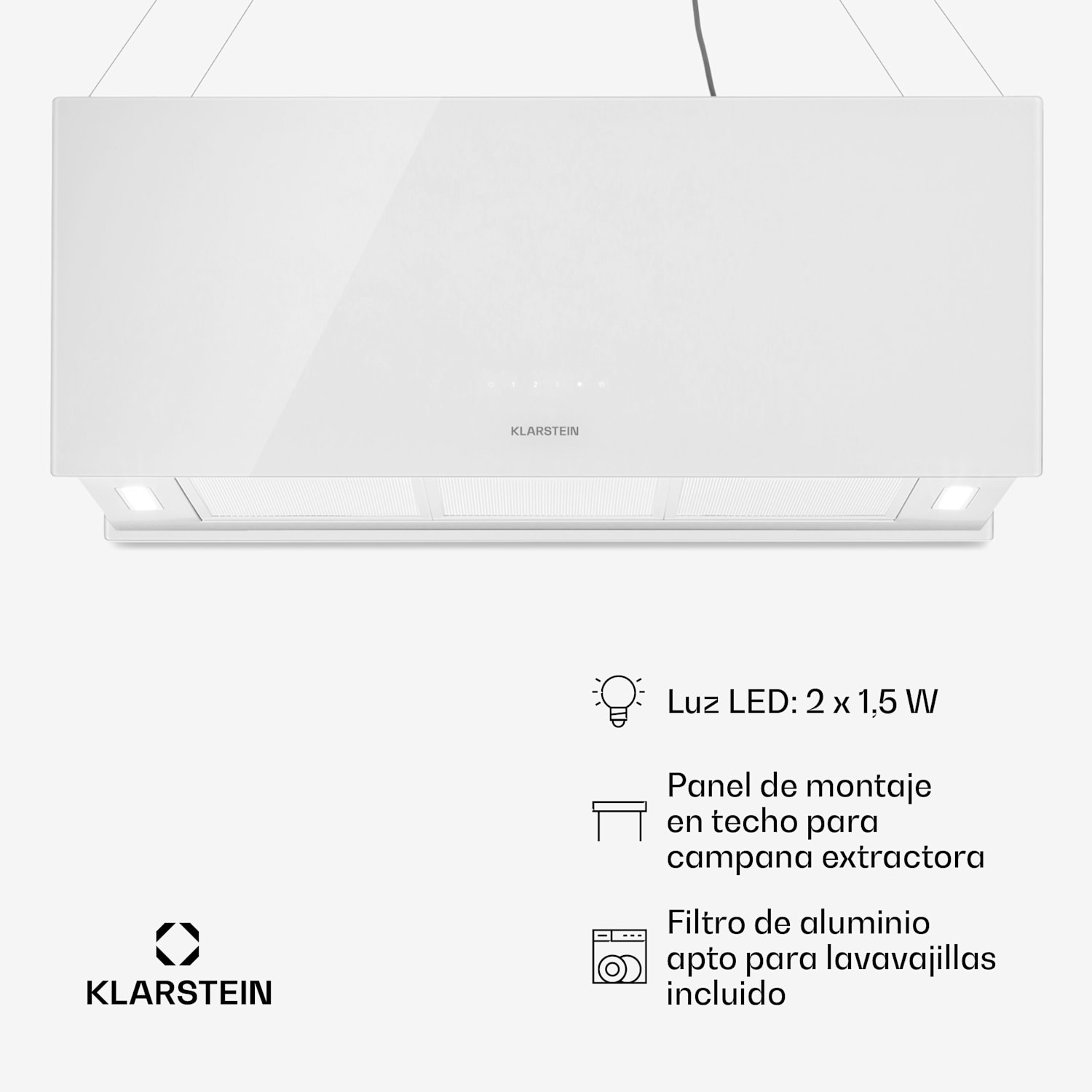 Kronleuchter XL extractor para isla 90cm circulación de aire 590m2/h iluminación LED táctil blanco Blanco
