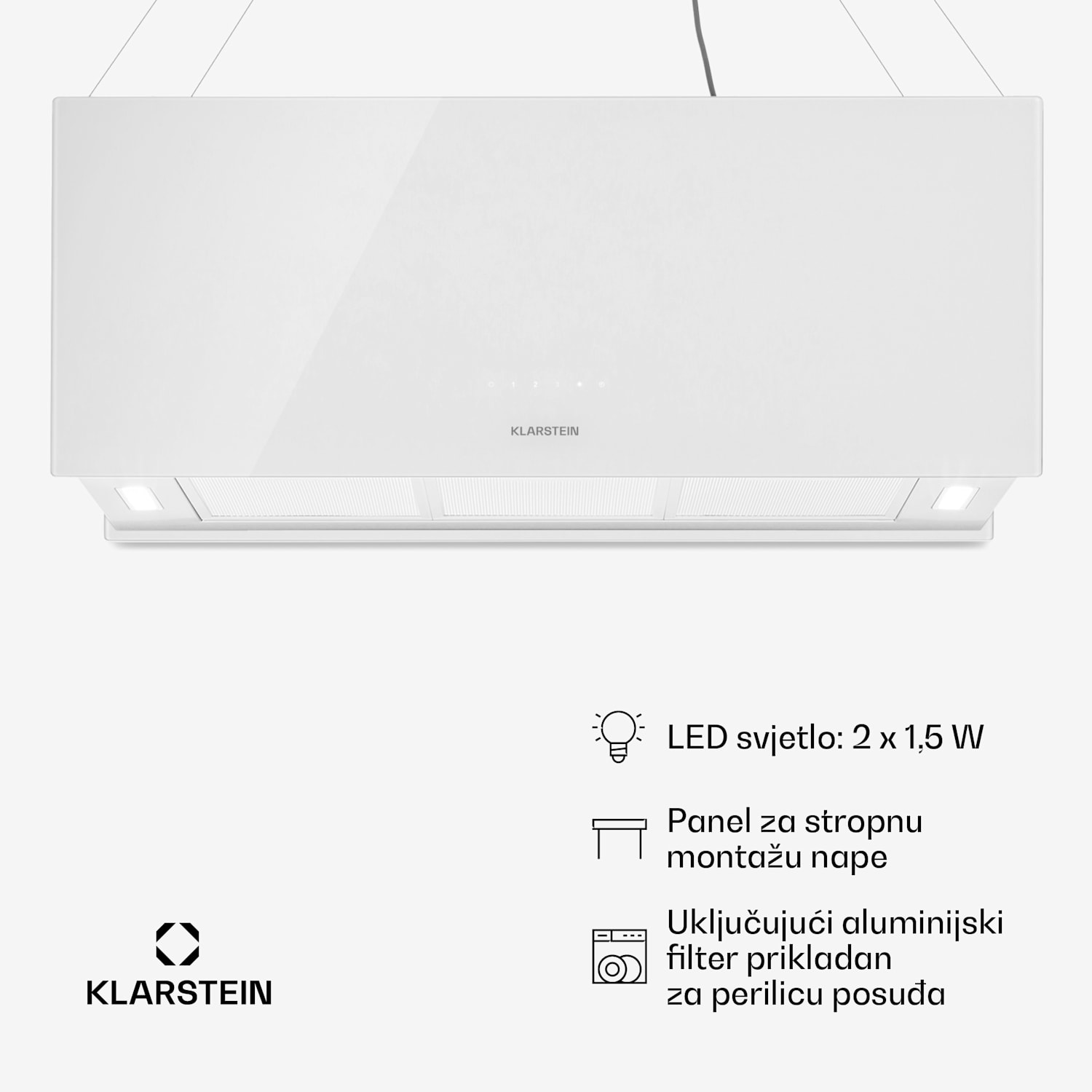 Kronleuchter XL, otočna kuhinjska napa, 90 cm, usisna snaga 590 m³/h, LED, zaslon osvjetljiv na dodir, bijela Bijela