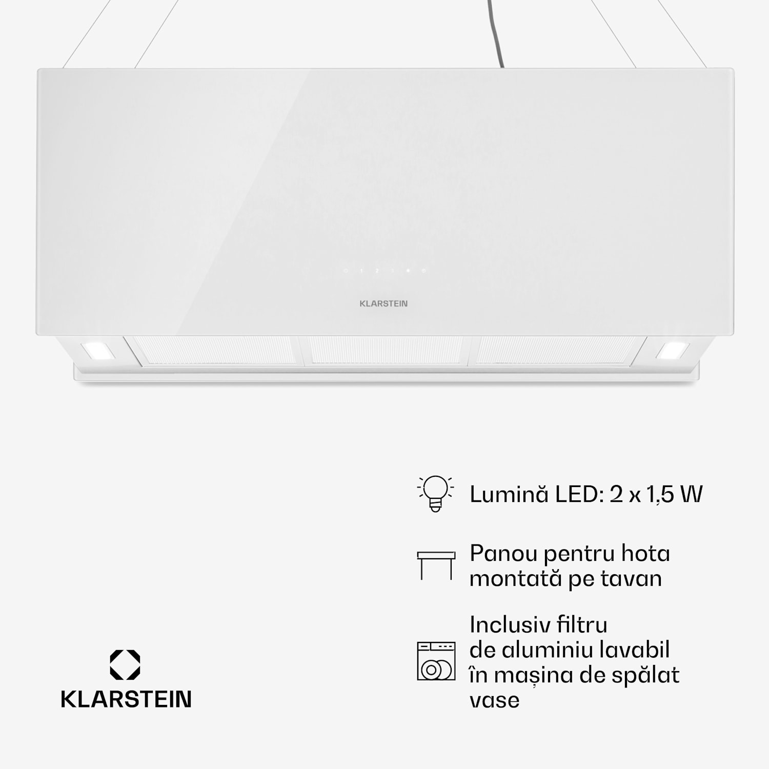 Kronleuchter XL, hotă de aragaz, 90 cm, circulație, 590m³ / h, LED, ecran tactil, alb Alb