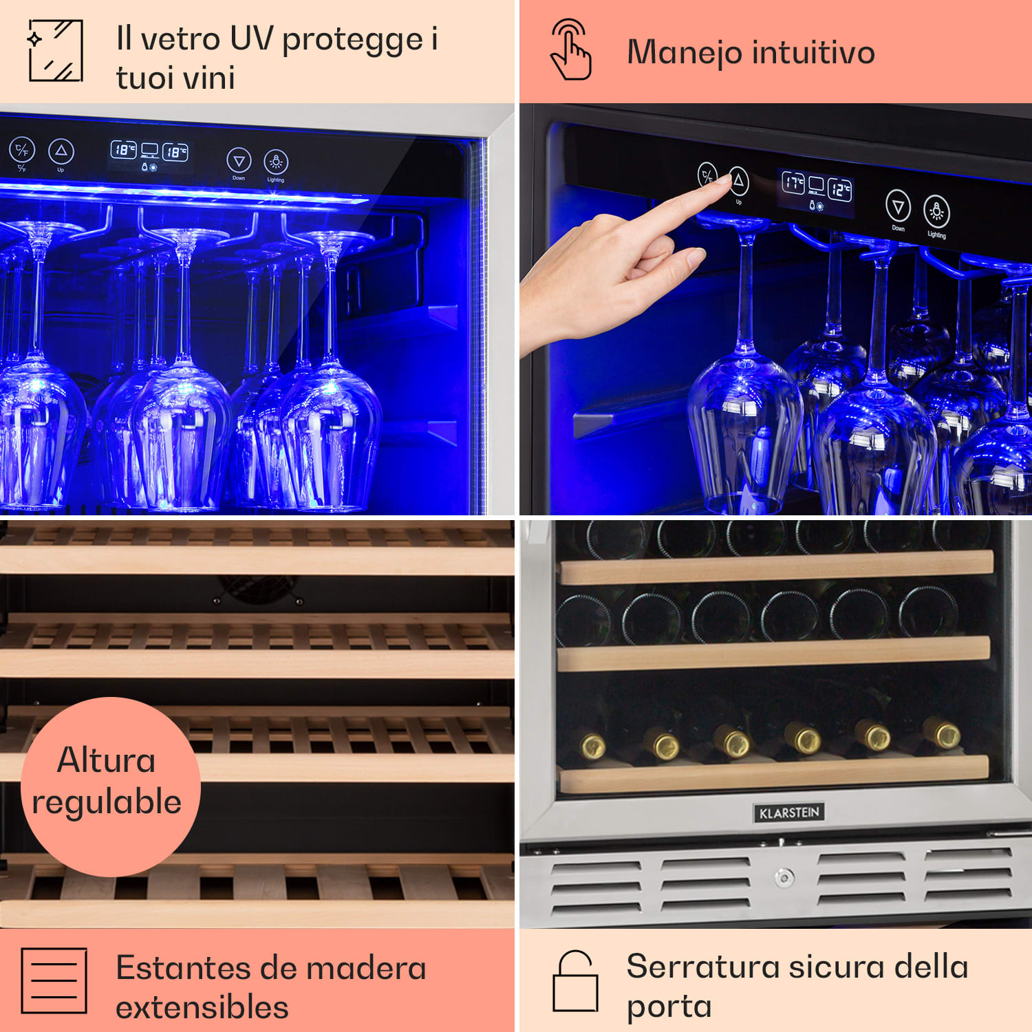 Vinovilla Grande 127 Frigorífico empotrable y espacioso para vino 320 L 127 botellas Acero inoxidable LED 127 botellas | 1 zona de refrigeración | Acero Inoxidable