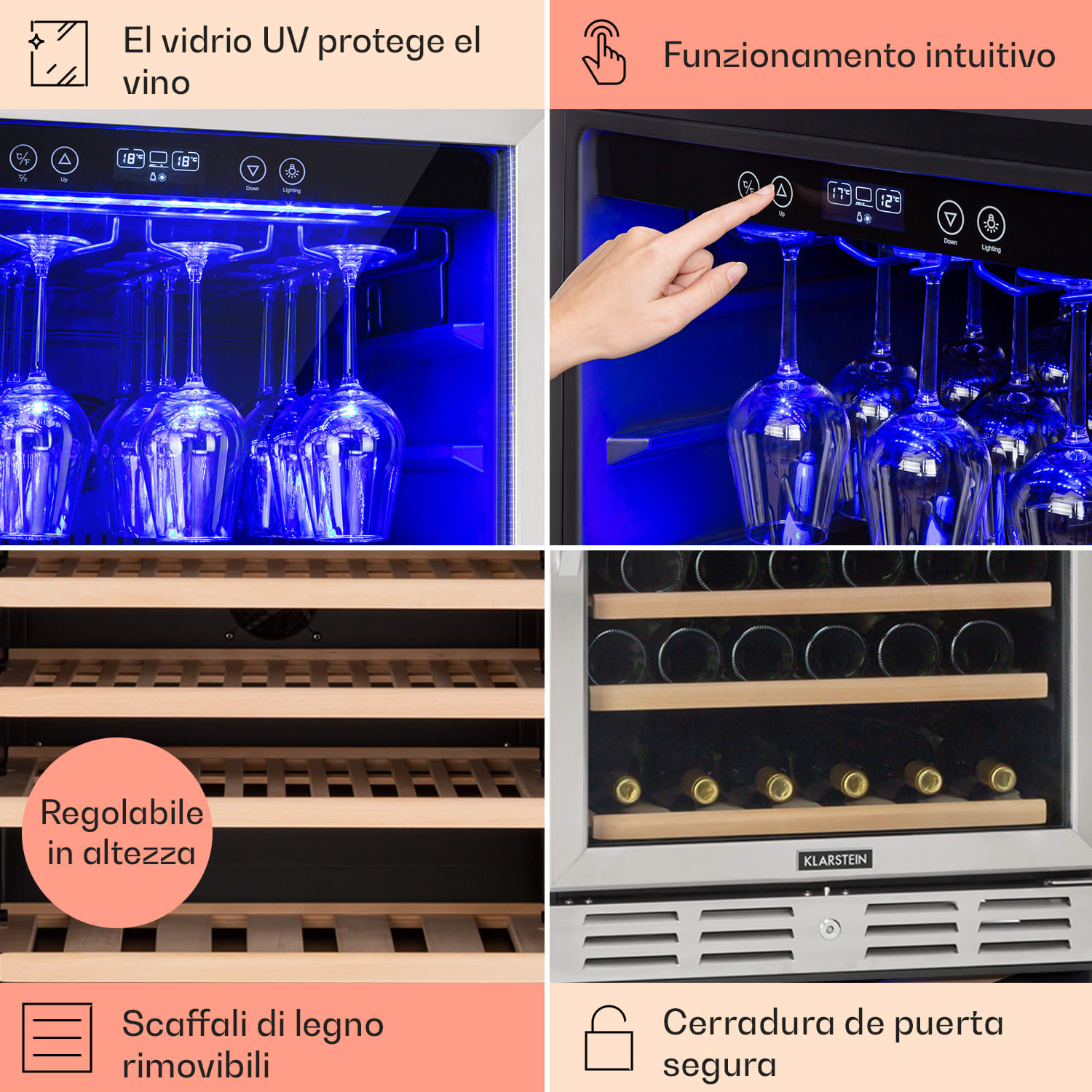 Vinovilla Grande 127 Built-in Uno Frigorifero per vini ampio 320l 127 Bottiglie LED acciaio inox 127 bottiglie | 1 zona di raffreddamento | Acciaio inox