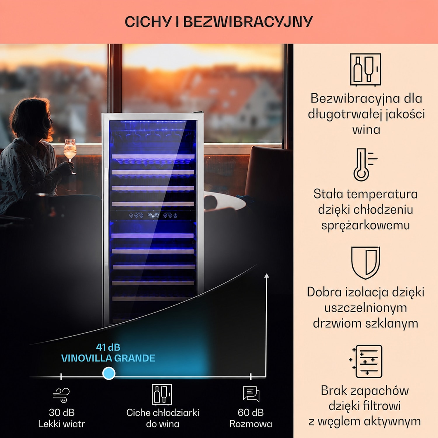 Vinovilla 116D, chłodziarka do wina, pojemna, 306 l, 116 butelek, stal szlachetna 116 butelek | 2 strefy chłodzenia | Stal nierdzewna