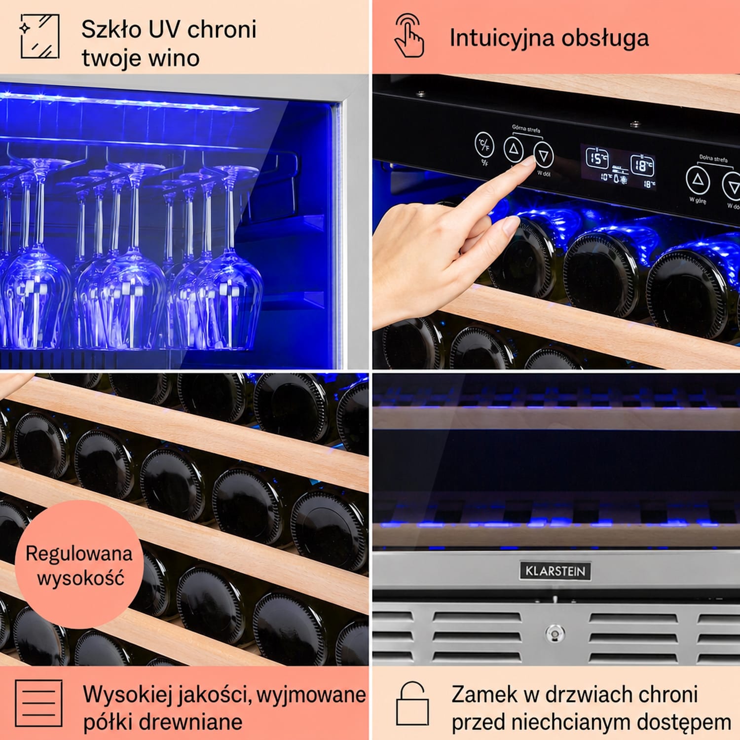 Vinovilla 116D, chłodziarka do wina, pojemna, 306 l, 116 butelek, stal szlachetna 116 butelek | 2 strefy chłodzenia | Stal nierdzewna