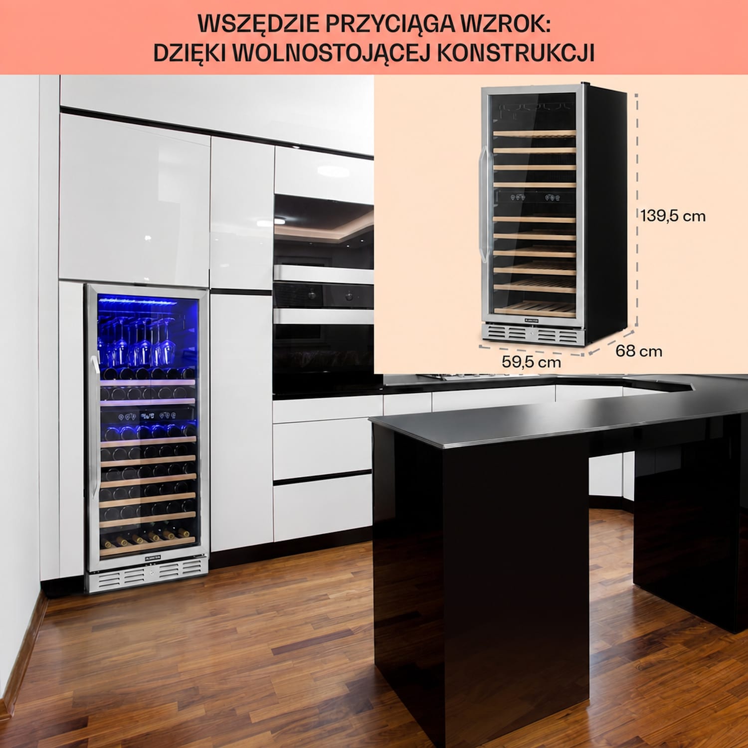 Vinovilla 116D, chłodziarka do wina, pojemna, 306 l, 116 butelek, stal szlachetna 116 butelek | 2 strefy chłodzenia | Stal nierdzewna