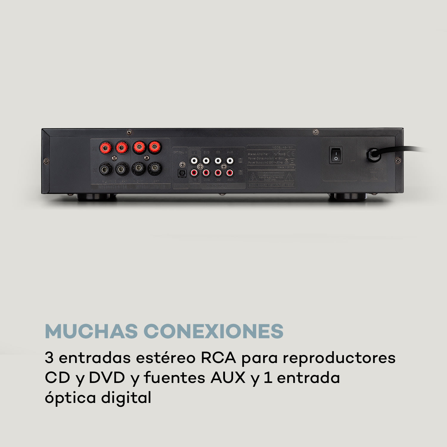 AV2-CD608BT Amplificador estéreo Hi-Fi 4x100W RMS BT Entrada óptica digital USB Negro Negro