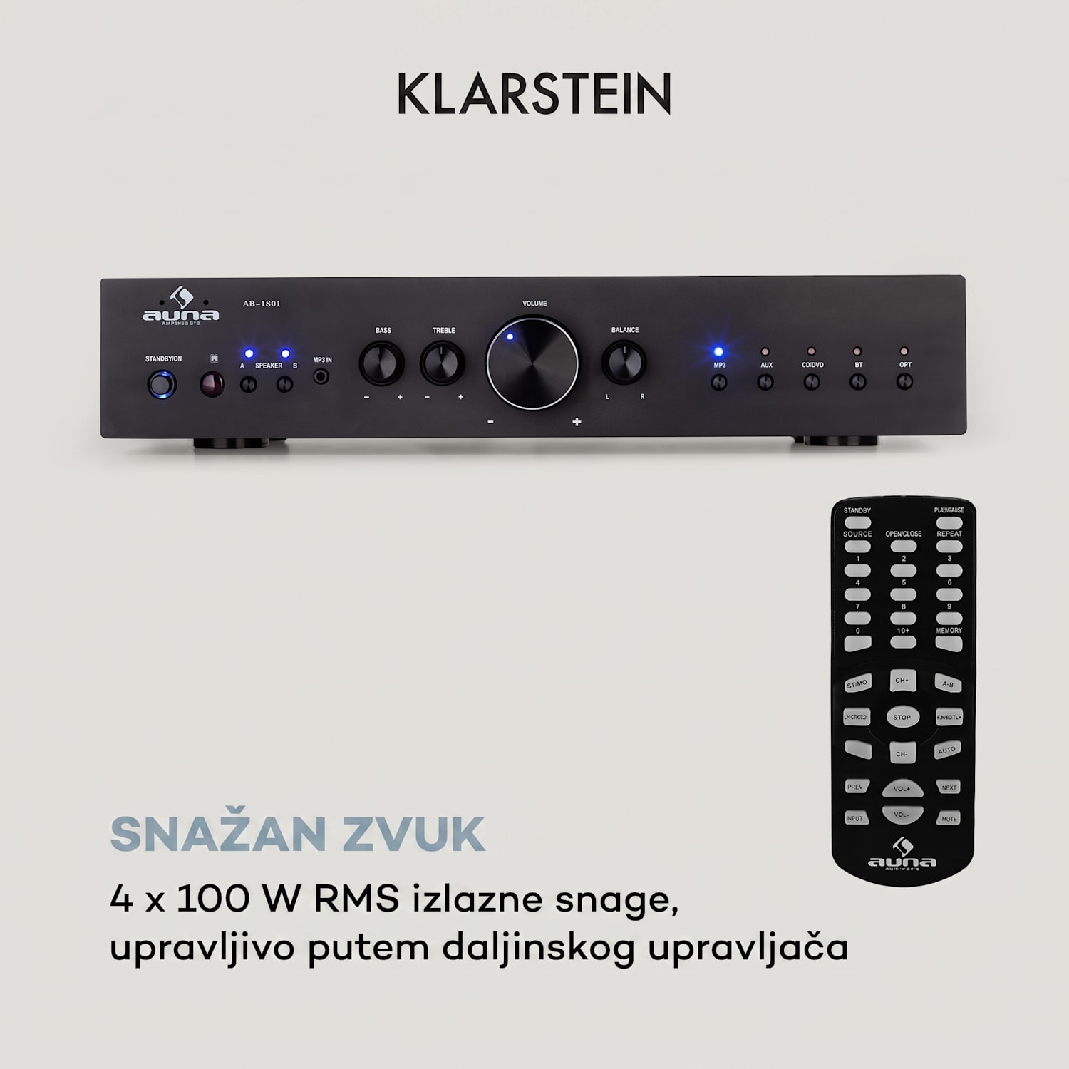 AV2-CD608BT, HiFi stereo pojačalo, 4 x 100 W RMS, BT, digitalni optički ulaz, crno Crna