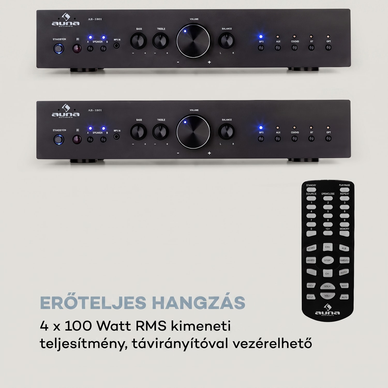 AV2-CD608BT, HiFi sztereo erősítő, 4 x 100 W RMS, BT, digitális optikai bemenet, fekete Fekete