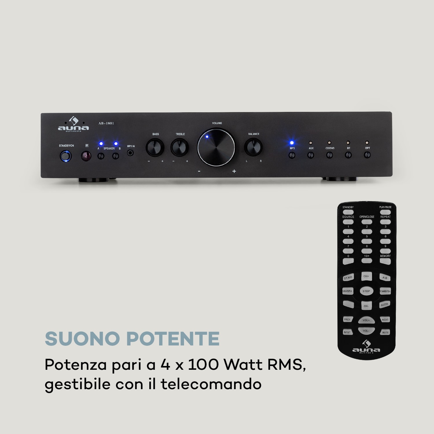 AV2-CD608BT Amplificatore HiFi Stereo4x100W RMS BT Dig-Opt-In nero Nero
