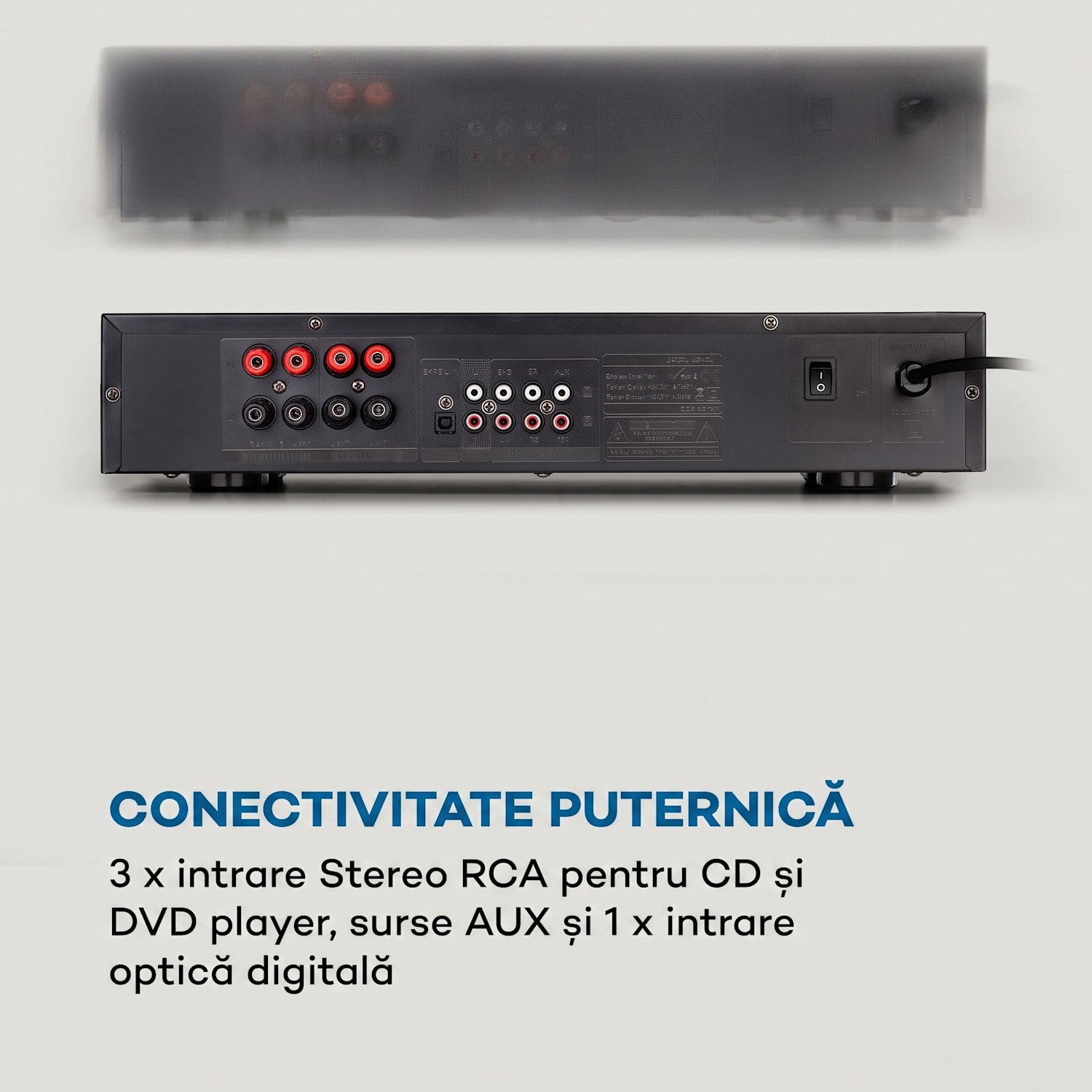 AV2-CD608BT, amplificator HiFi stereo, 4 x 100 W RMS, BT, intrare optică digitală, negru Negru
