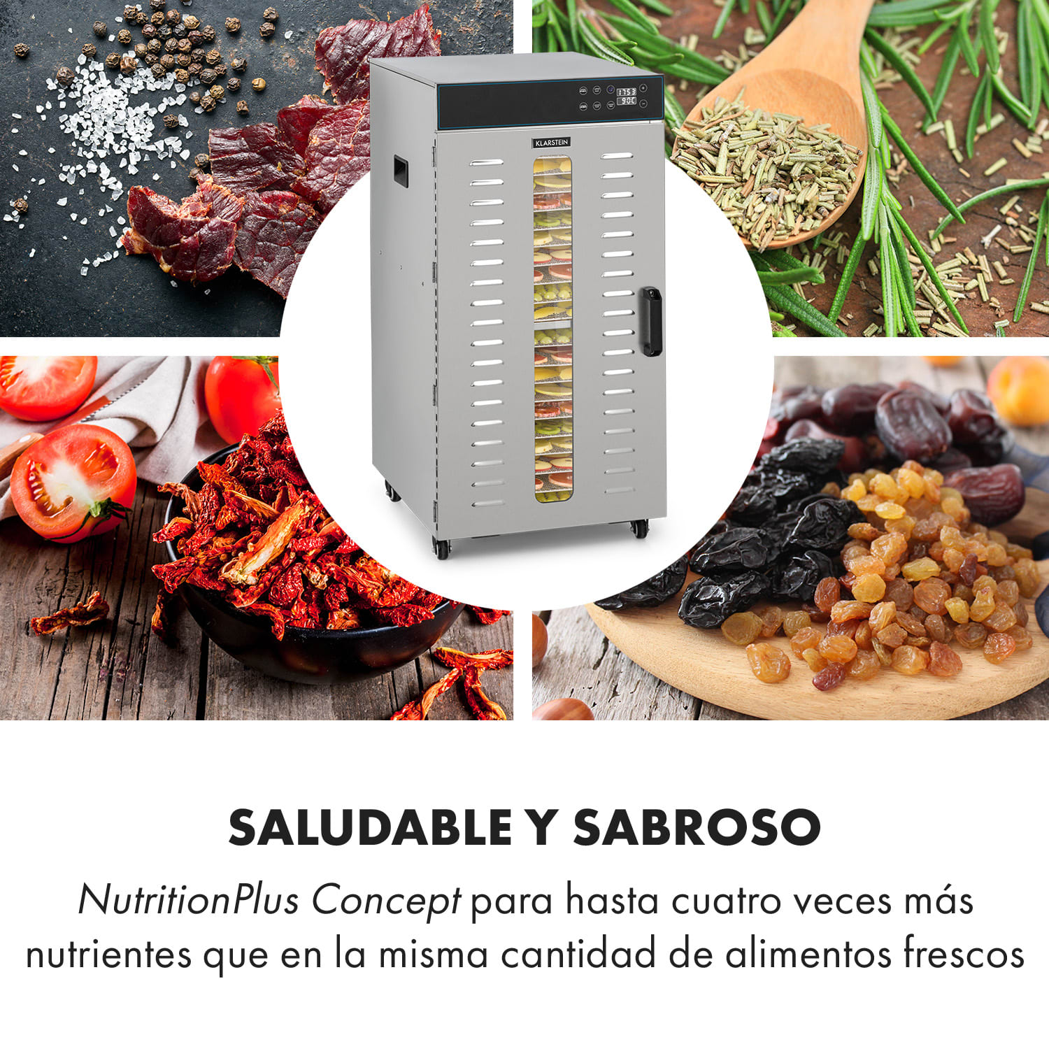 Master Jerky 300 Deshidratador 2000W 40-90 °C temporizador 24h acero inoxidable color plateado 20 bandejas