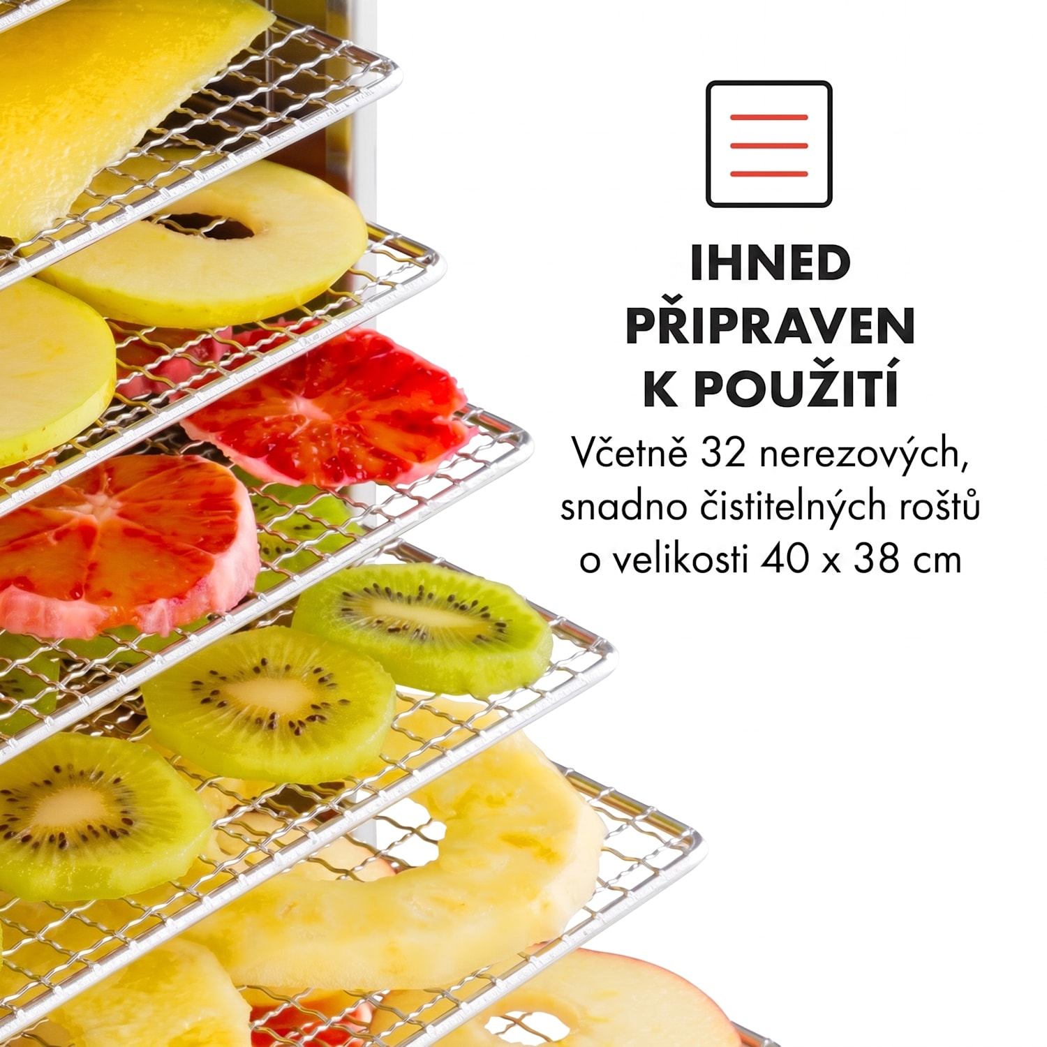 Master Jerky 500, sušička potravin, 3000 W, 30-90 °C, 24h časovač, nerezová ocel, stříbrná 32 plat