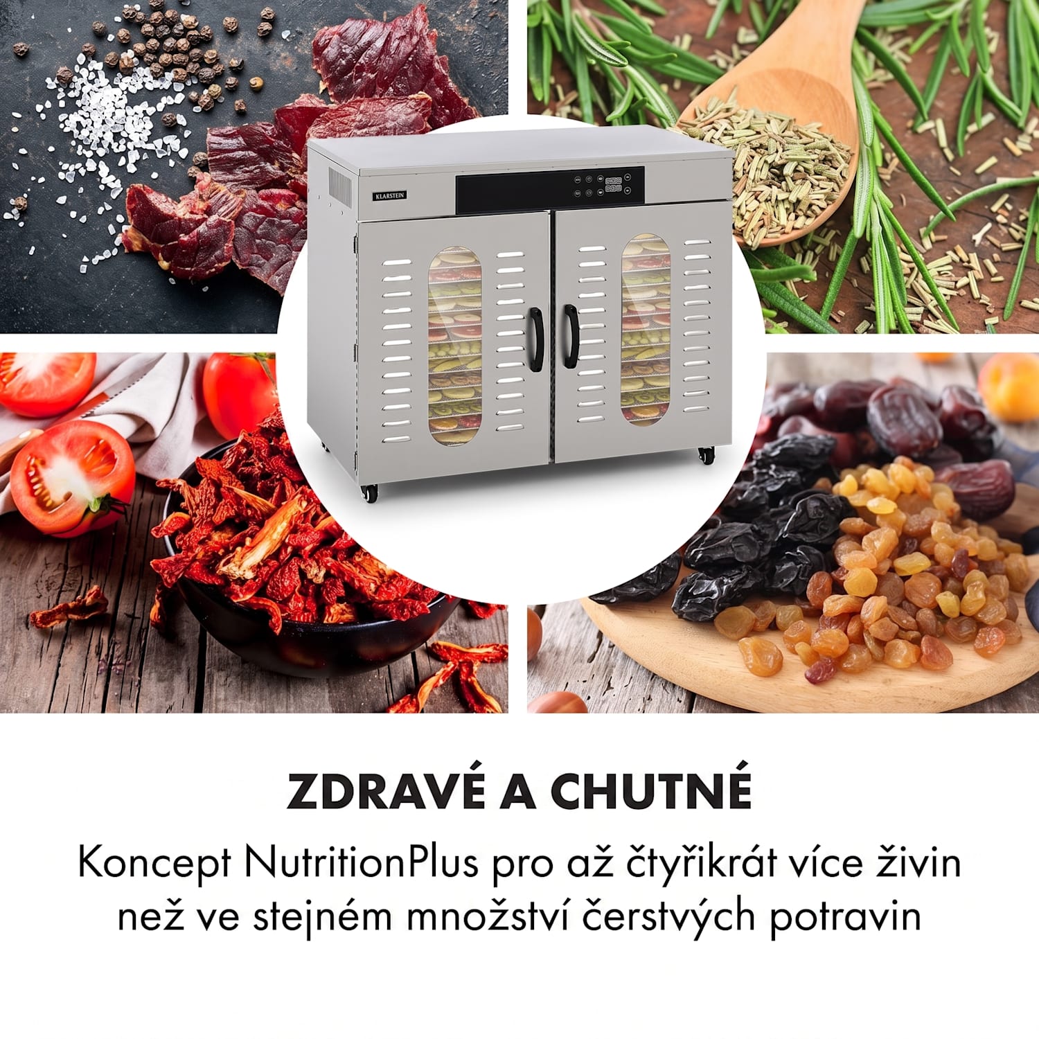 Master Jerky 500, sušička potravin, 3000 W, 30-90 °C, 24h časovač, nerezová ocel, stříbrná 32 plat