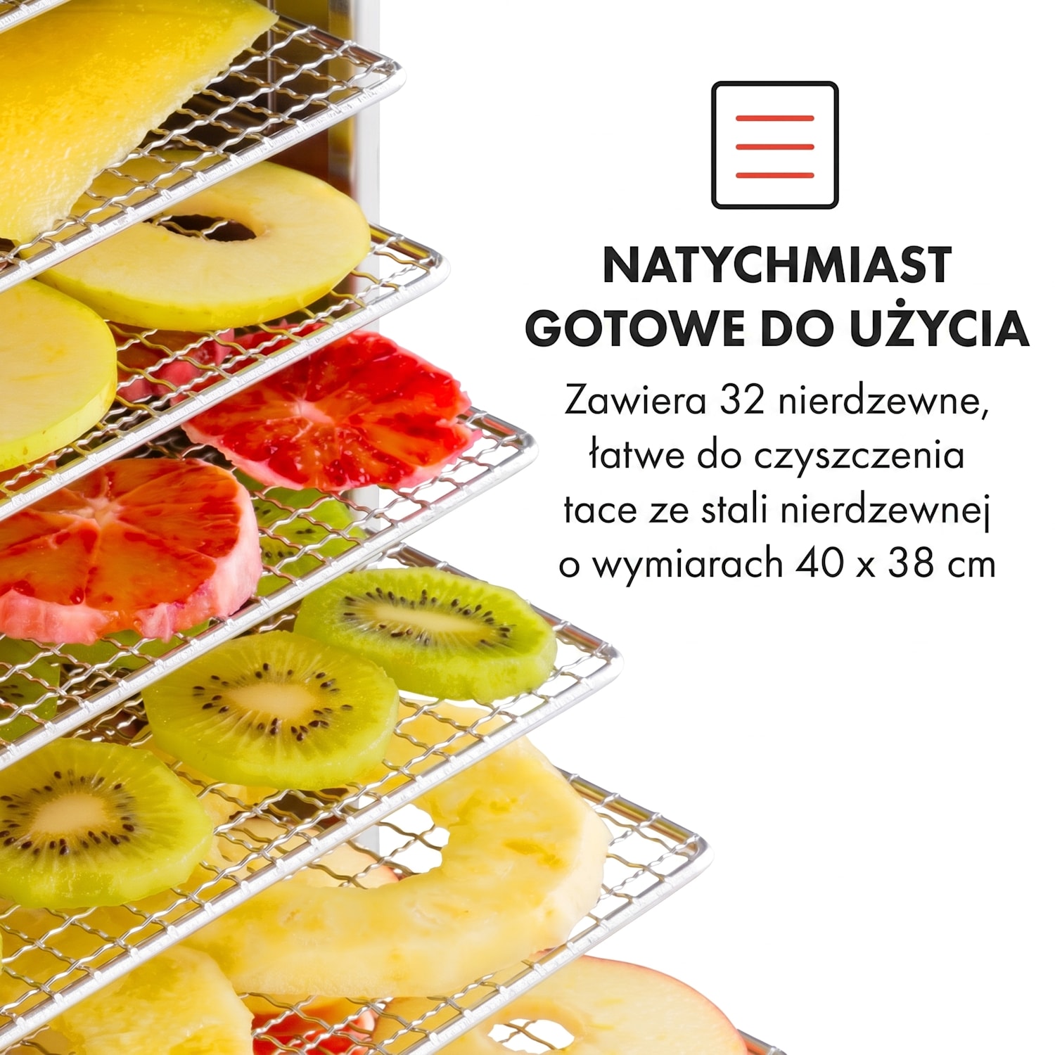 Master Jerky 500, suszarka do żywności, 3000 W, 30–90°C, timer 24-godzinny, stal nierdzewna, kolor srebrny 32 poziomów