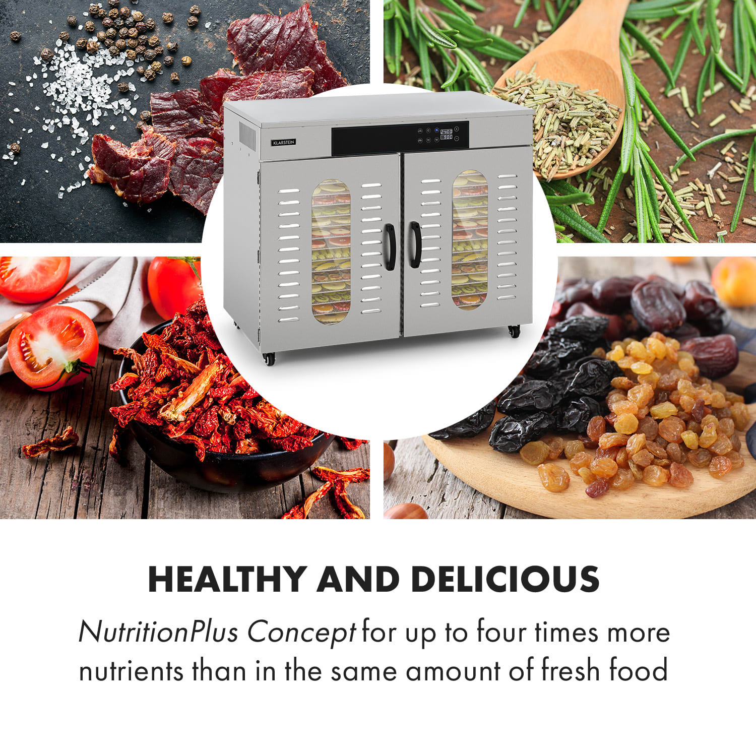 Master Jerky 500, sušička potravín, 3000 W, 40 – 90 °C, 24 hod. časovač, nehrdzavejúca oceľ, strieborný 32 roštov