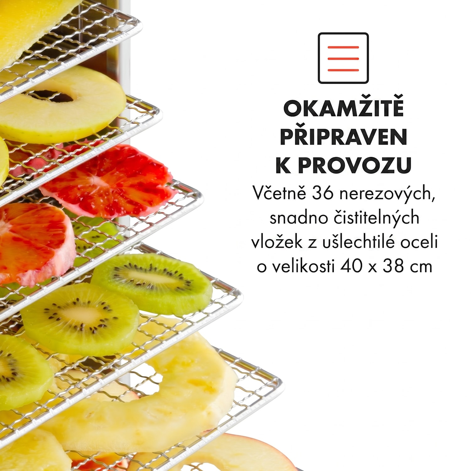 Master Jerky 550, sušička potravin, 2400 W, 30-90 °C, 24h časovač, nerezová ocel, stříbrná 36 pater