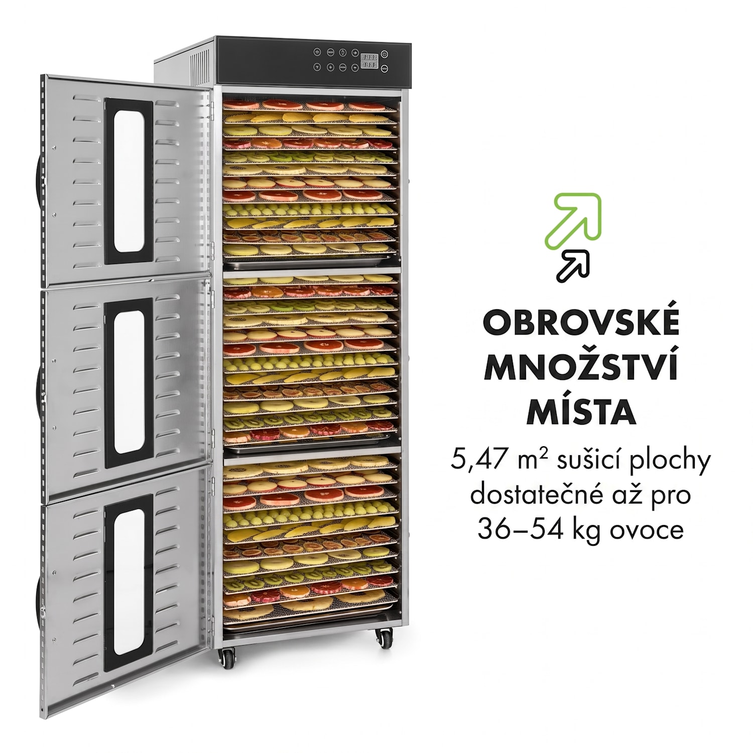 Master Jerky 550, sušička potravin, 2400 W, 30-90 °C, 24h časovač, nerezová ocel, stříbrná 36 pater