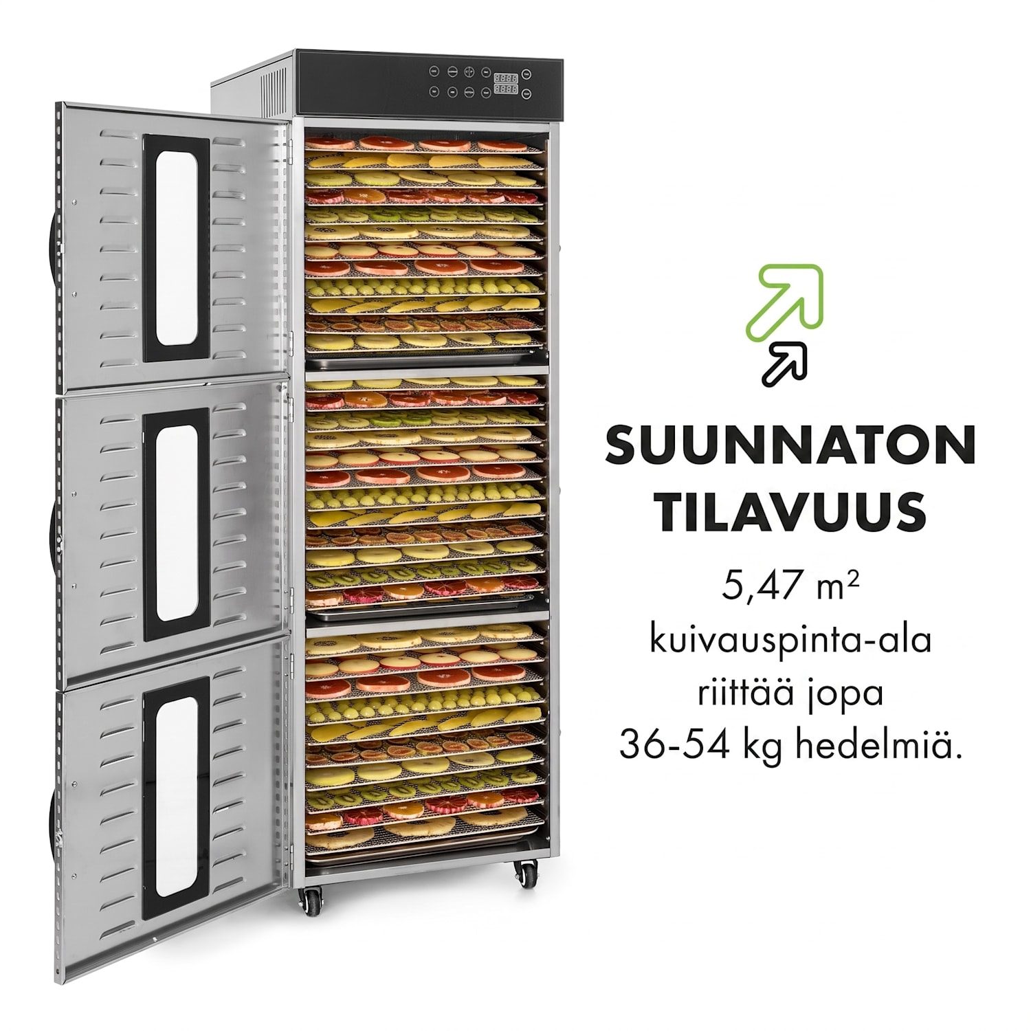 Master Jerky 550 kuivuri 2400 W 30-90 °C 24 h ajastin ruostumatonta terästä hopeanvärinen 36 hyllyä