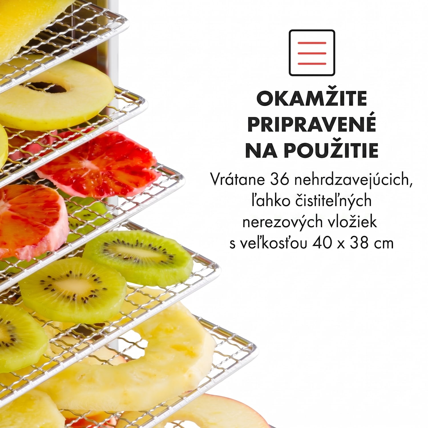 Master Jerky 550, sušička potravín, 2400 W, 30 – 90 °C, 24 hod. časovač, nehrdzavejúca oceľ, strieborný 36 poschodí