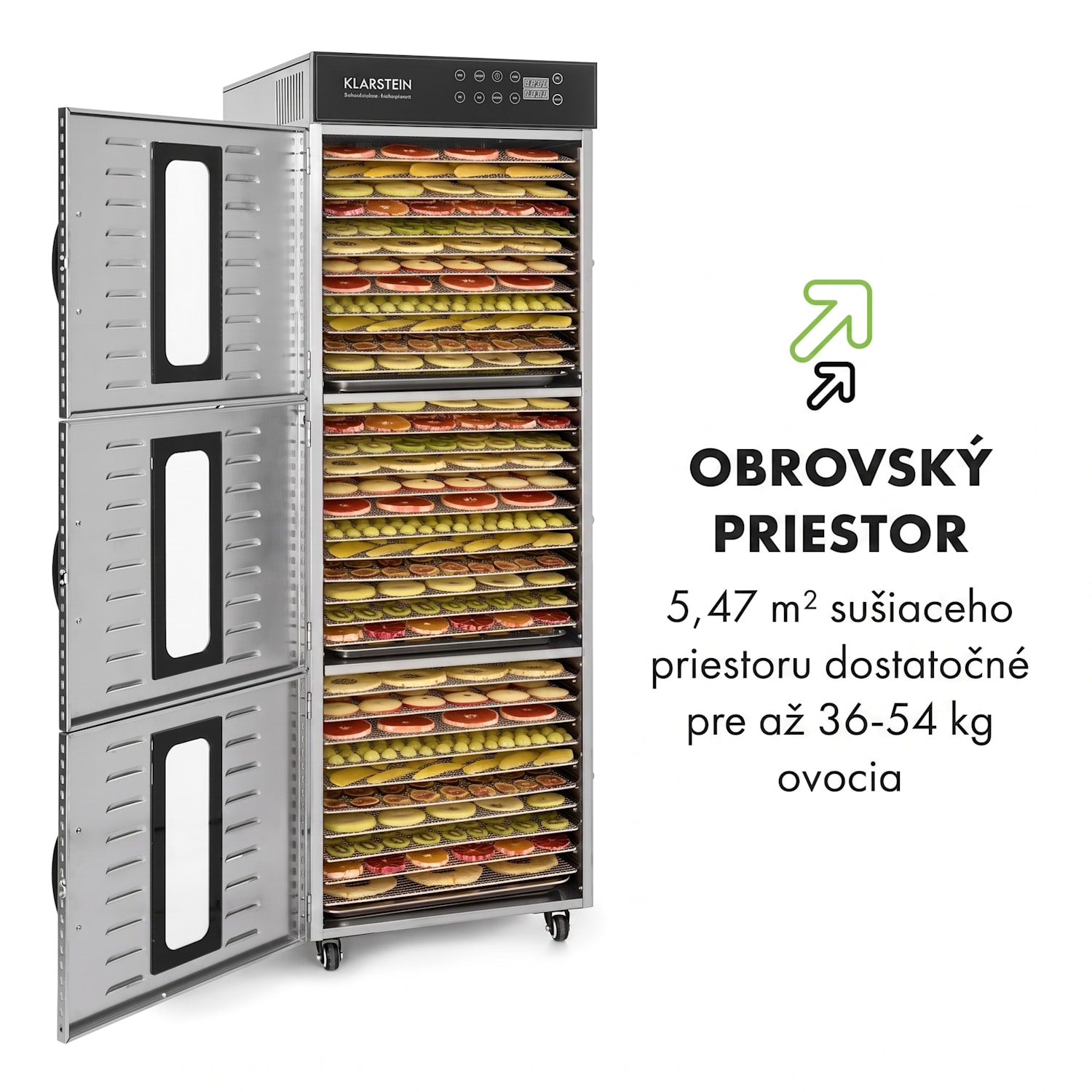 Master Jerky 550, sušička potravín, 2400 W, 30 – 90 °C, 24 hod. časovač, nehrdzavejúca oceľ, strieborný 36 poschodí