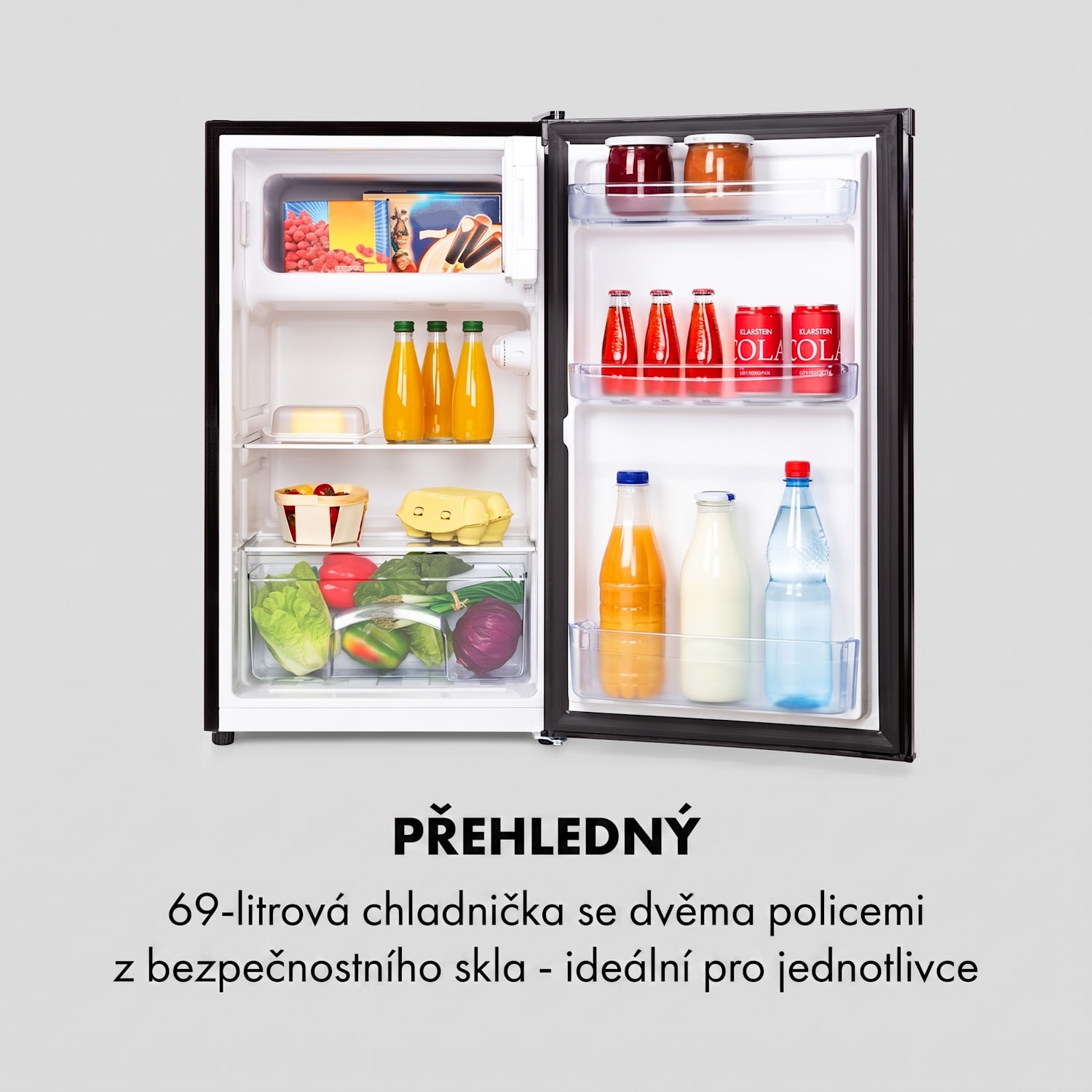 Cool Cousin, lednice, mrazící prostor, 70 l/11 l, 40 dB, energetická třída E, černá Černá