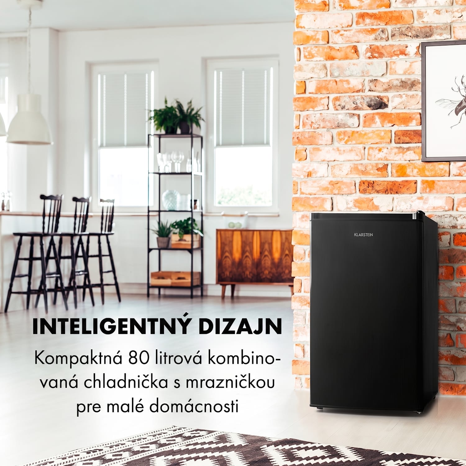Cool Cousin, chladnička s mrazničkou, 70/11 l, 40 dB, energet. trieda E, čierna Čierna
