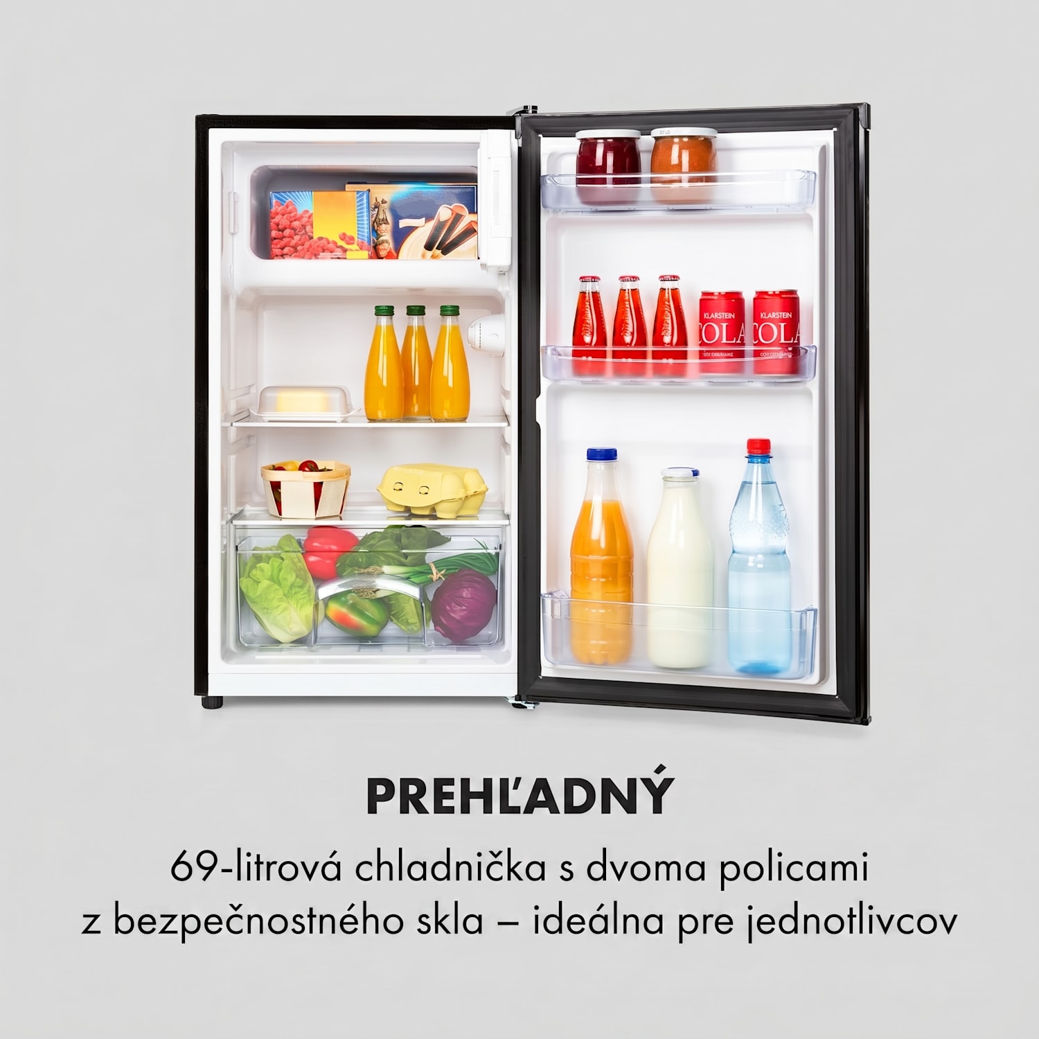 Cool Cousin, chladnička s mrazničkou, 70/11 l, 40 dB, energet. trieda E, čierna Čierna