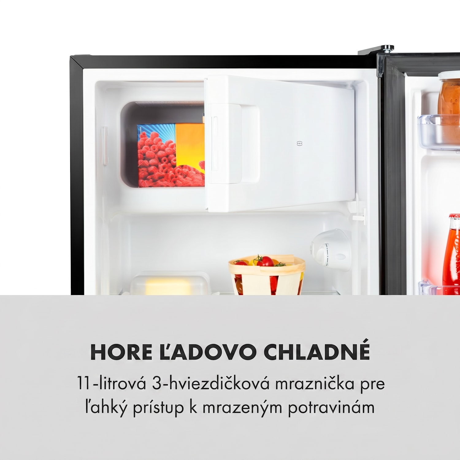 Cool Cousin, chladnička s mrazničkou, 70/11 l, 40 dB, energet. trieda E, čierna Čierna
