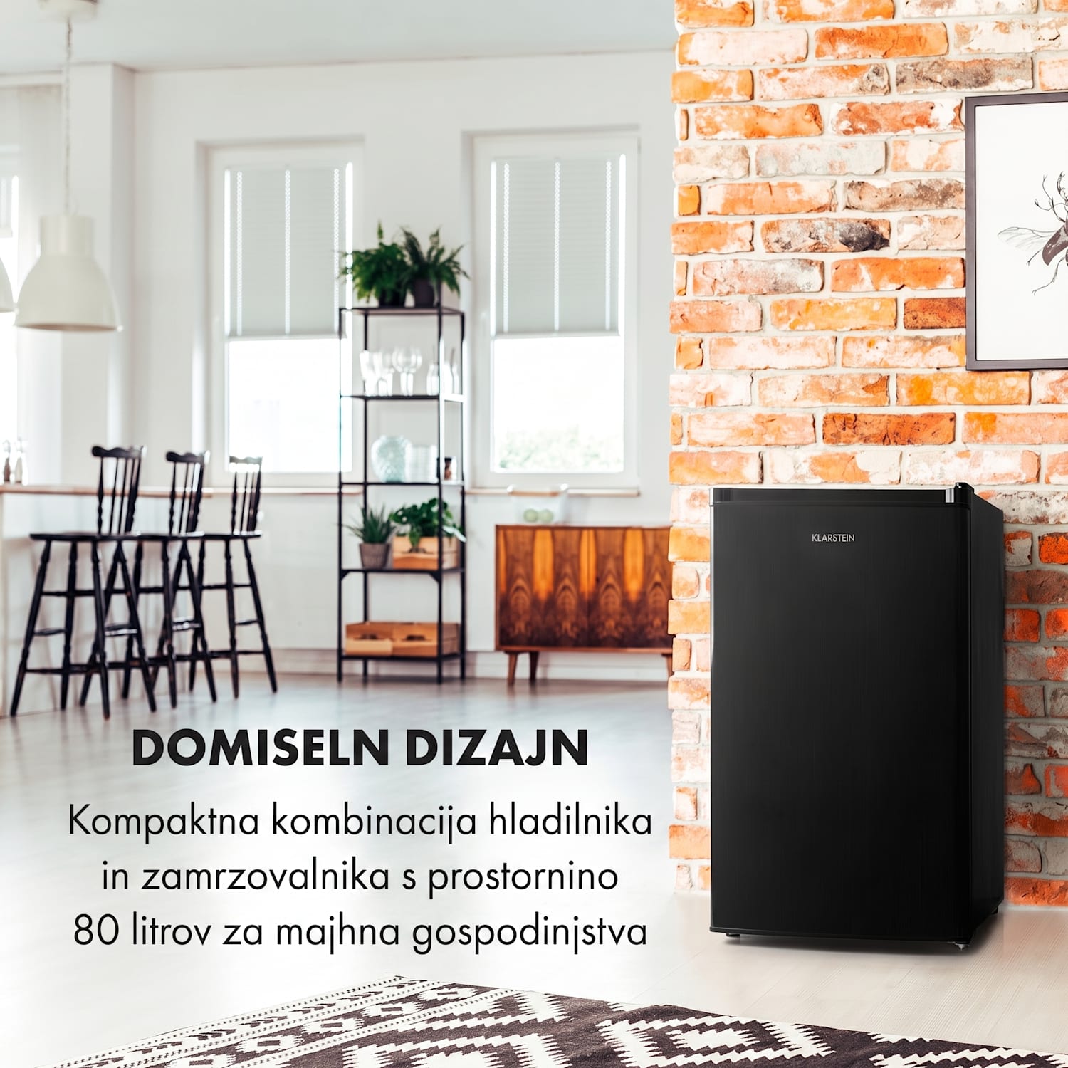 Cool Cousin, hladilnik z zamrzovalnikom, 70/11 litrov, 40 dB, E, črna Črna