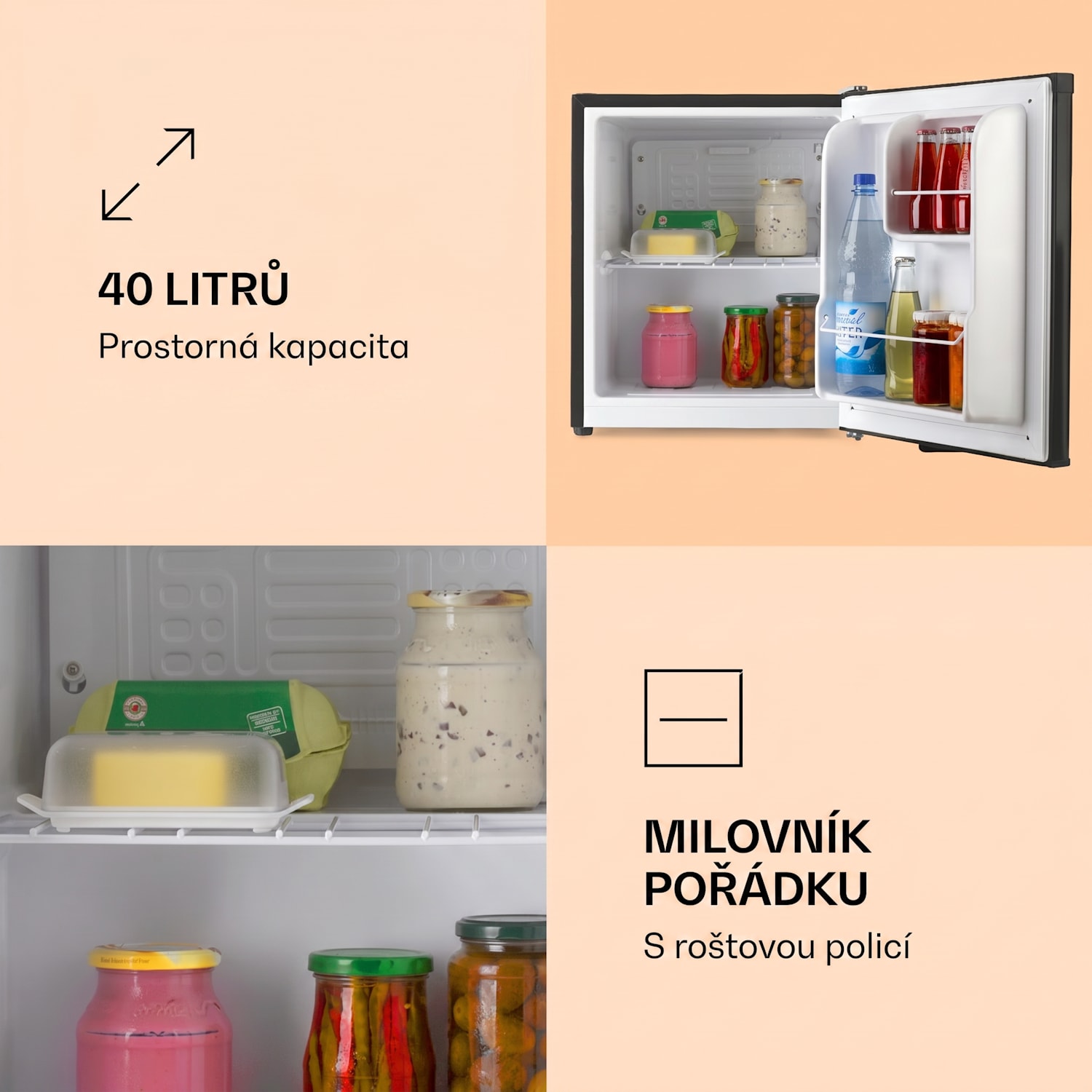 Scooby, mini lednice, 40 l, energetická třída E, 39 dB, černá Černá
