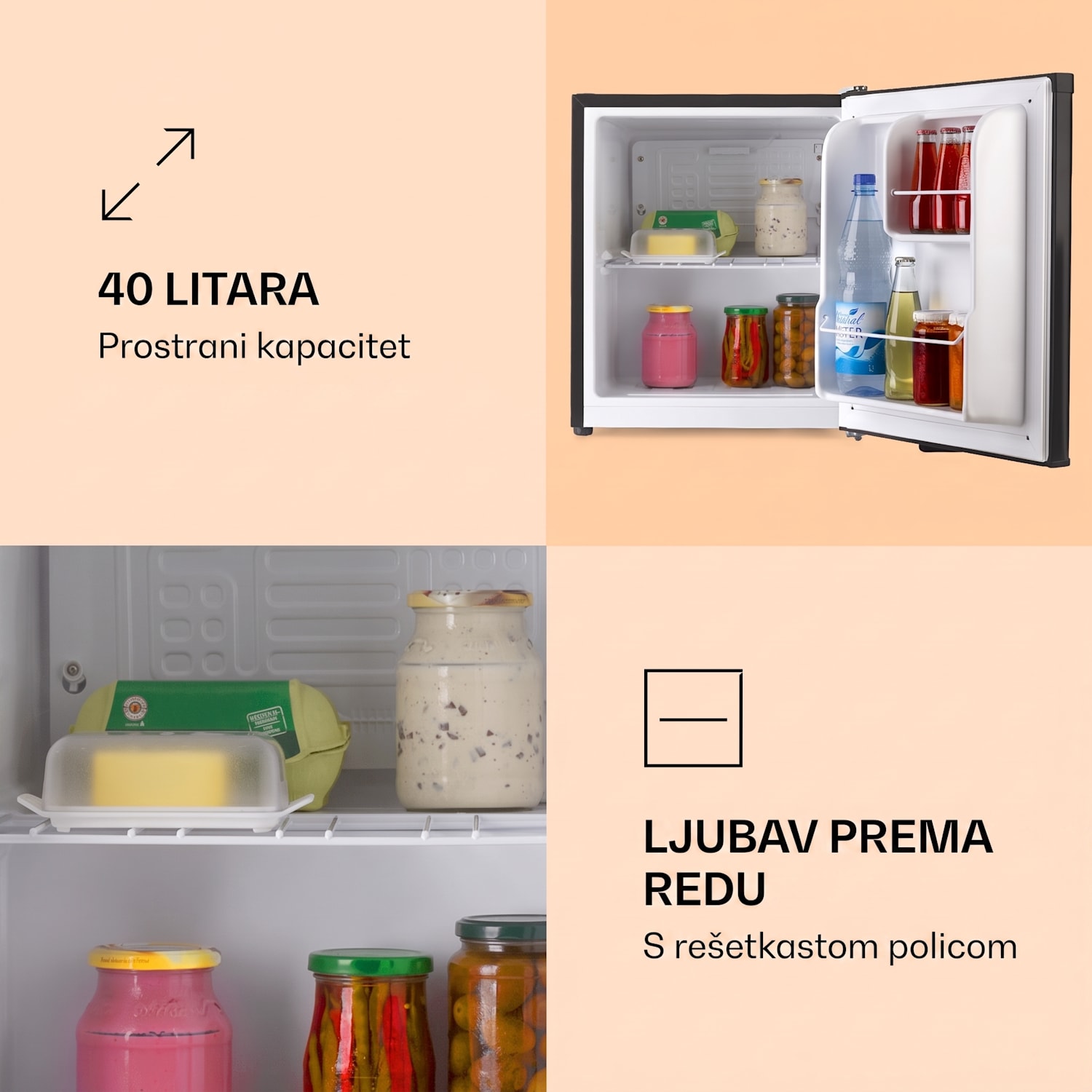 Scooby, mini hladnjak, energetska klasa E, 40 l, 39 dB, crna Crna