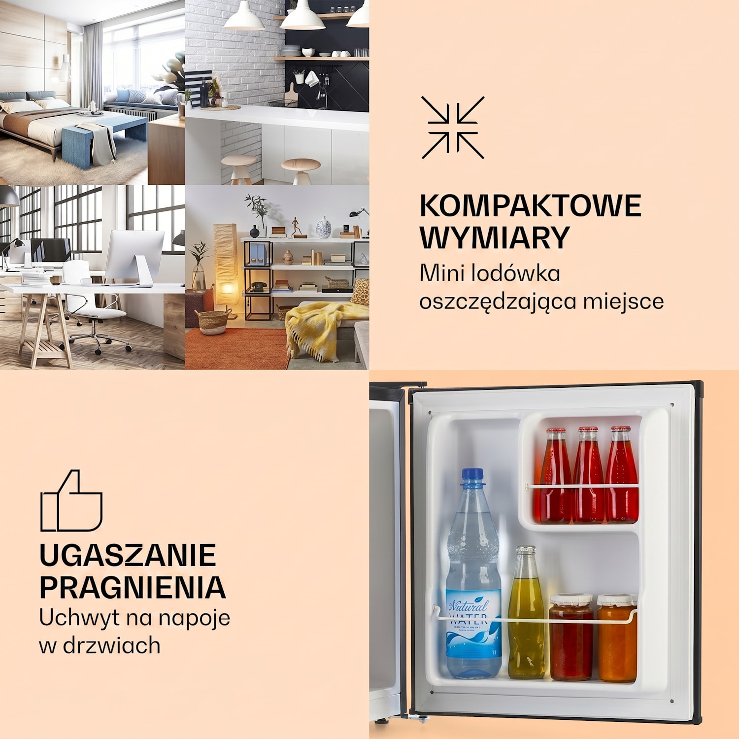 Scooby, mini lodówka, klasa energetyczna E, 40 l, 39 dB, czarna Czarny
