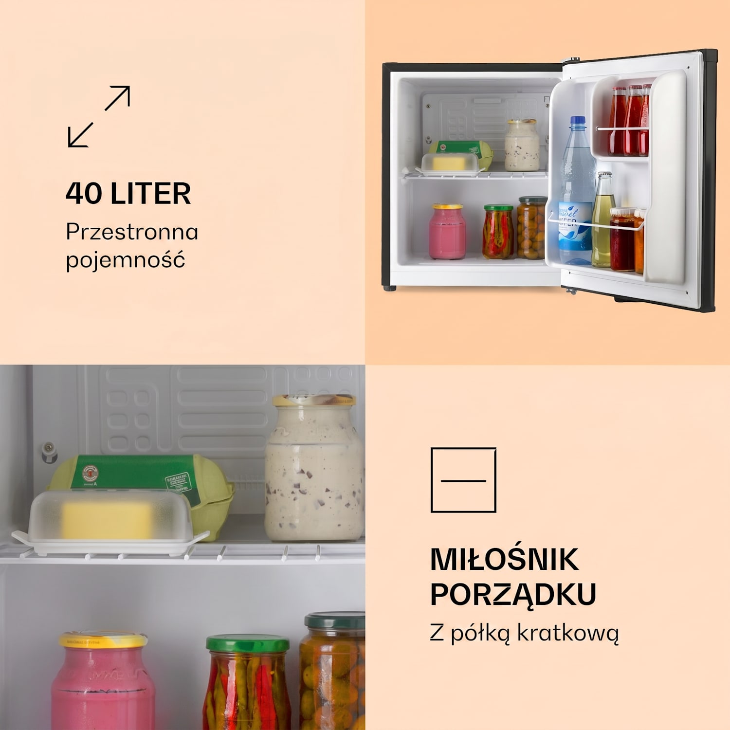 Scooby, mini lodówka, klasa energetyczna E, 40 l, 39 dB, czarna Czarny