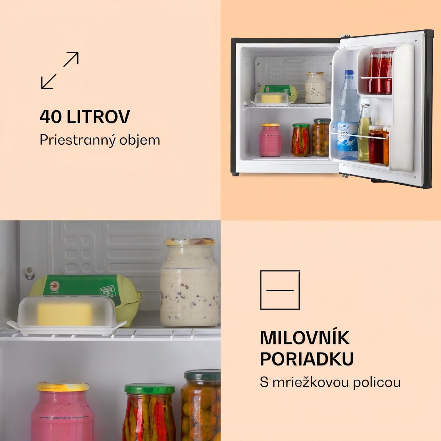 Scooby, mini chladnička, 40 l, energet. trieda E, 39 dB, čierna Čierna