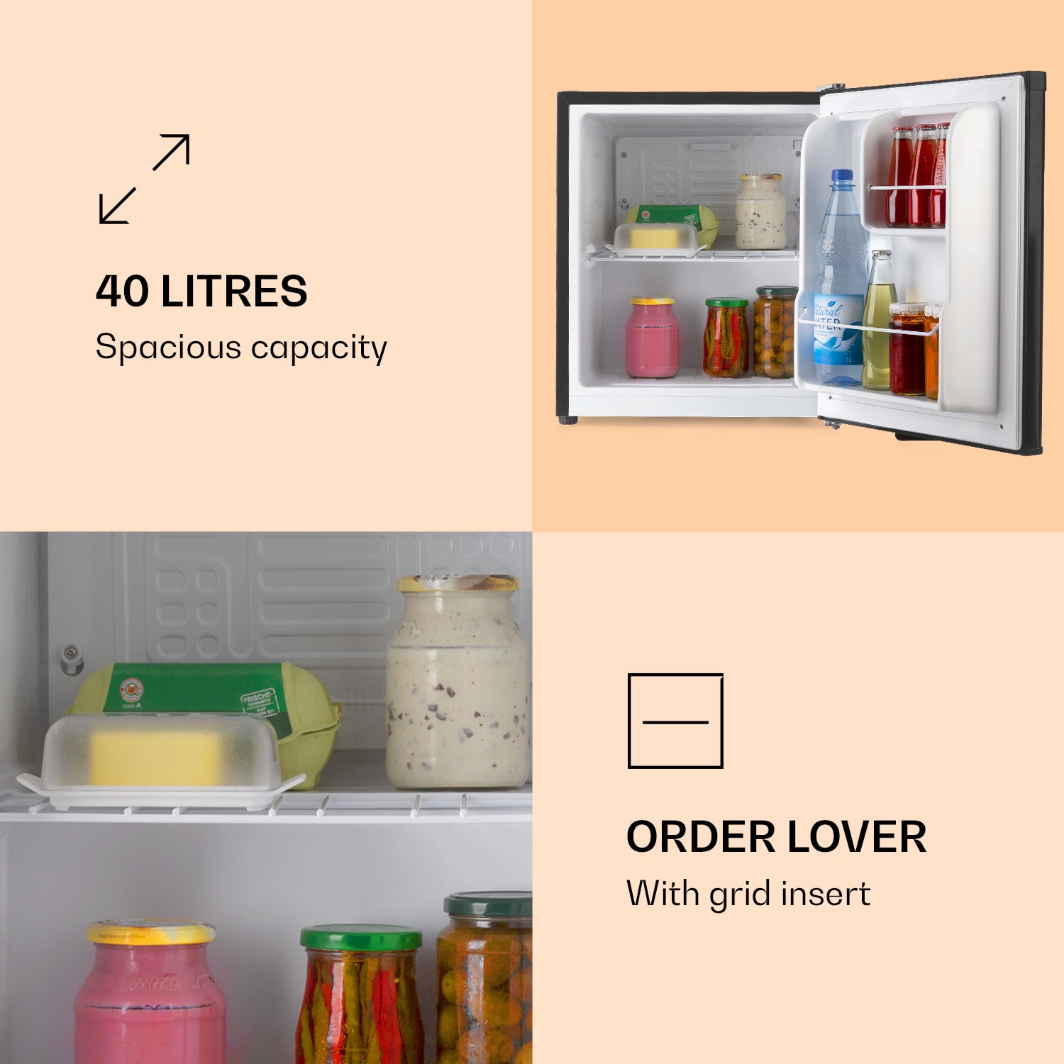 Scooby Mini Fridge 40 litre compressor 39 dB compact Black