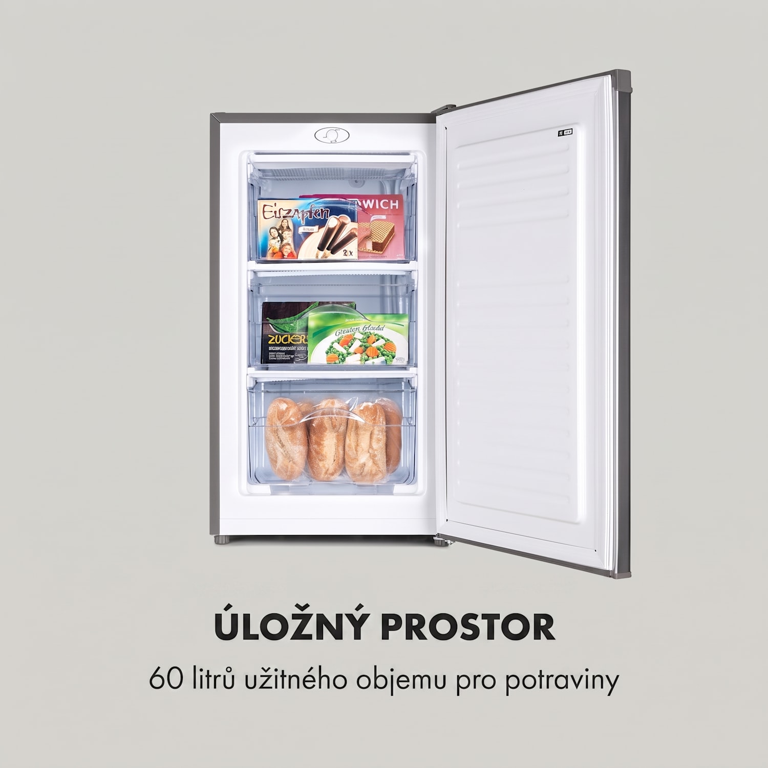 Garfield Eco L, mrazák, 64 l, 3 zásuvky, šedý 